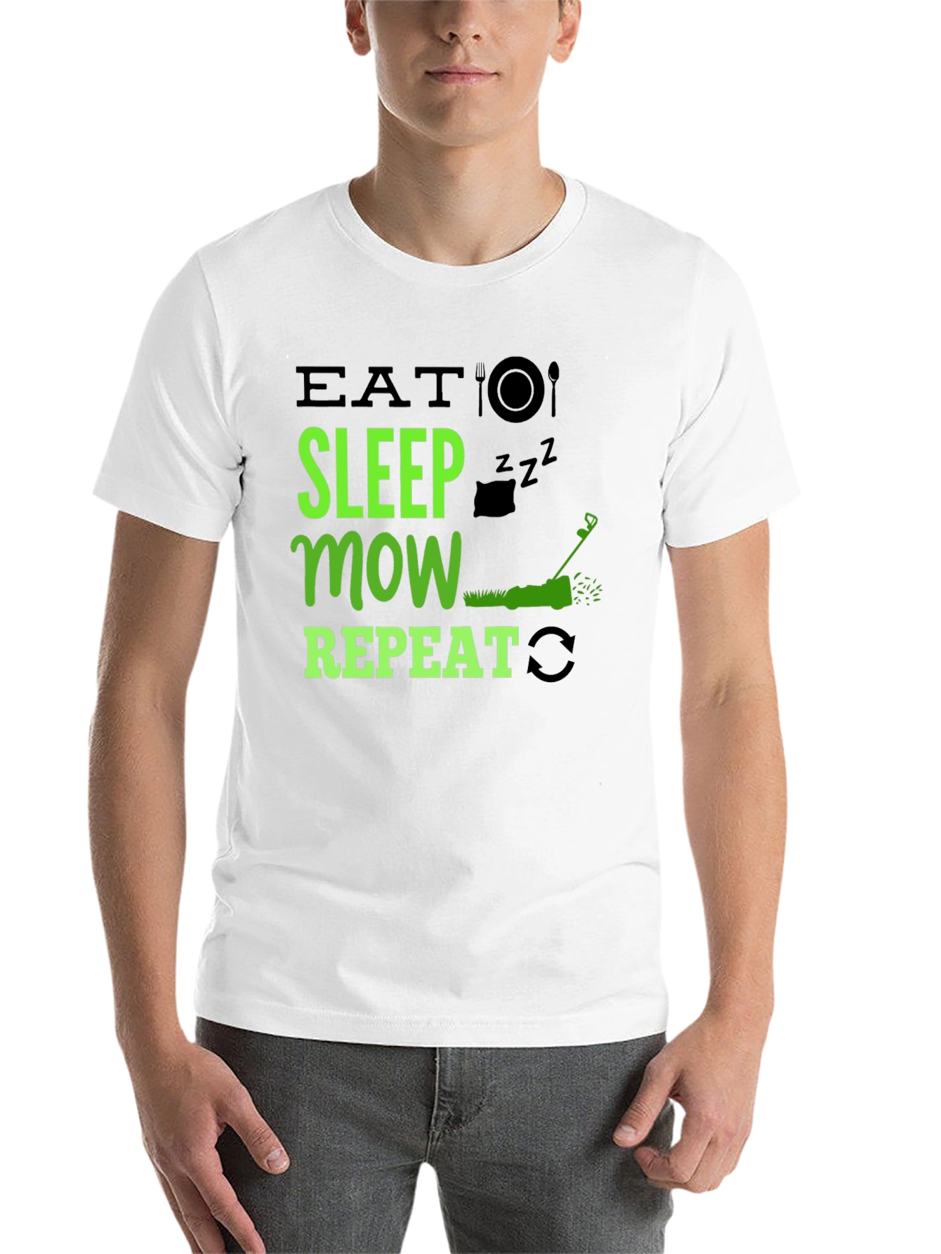Black Eat Sleep Mow Repeat T-Shirt - Lawn Care Humor view 14