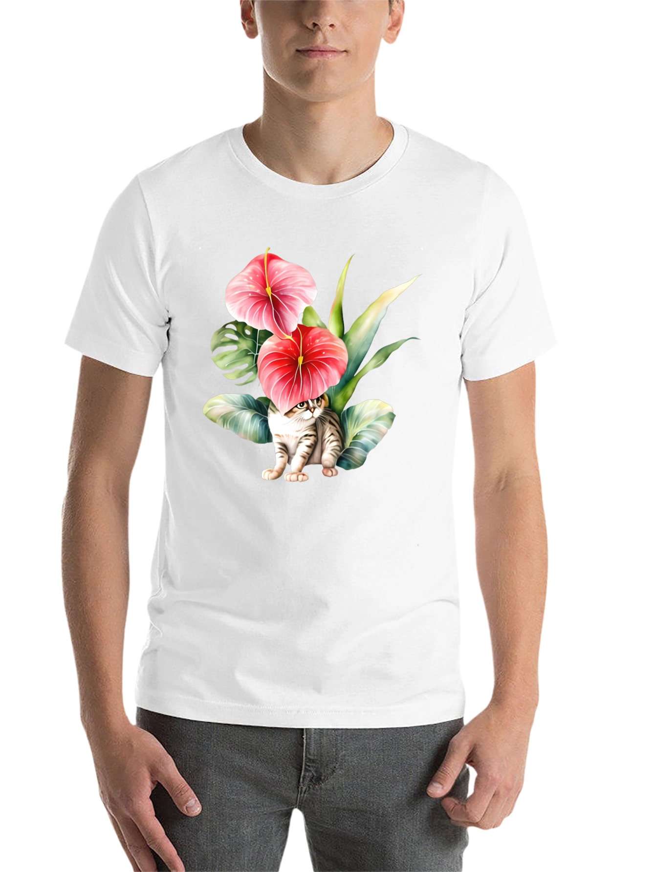 Black Floral Cat T-Shirt - Unique Graphic Tee view 14