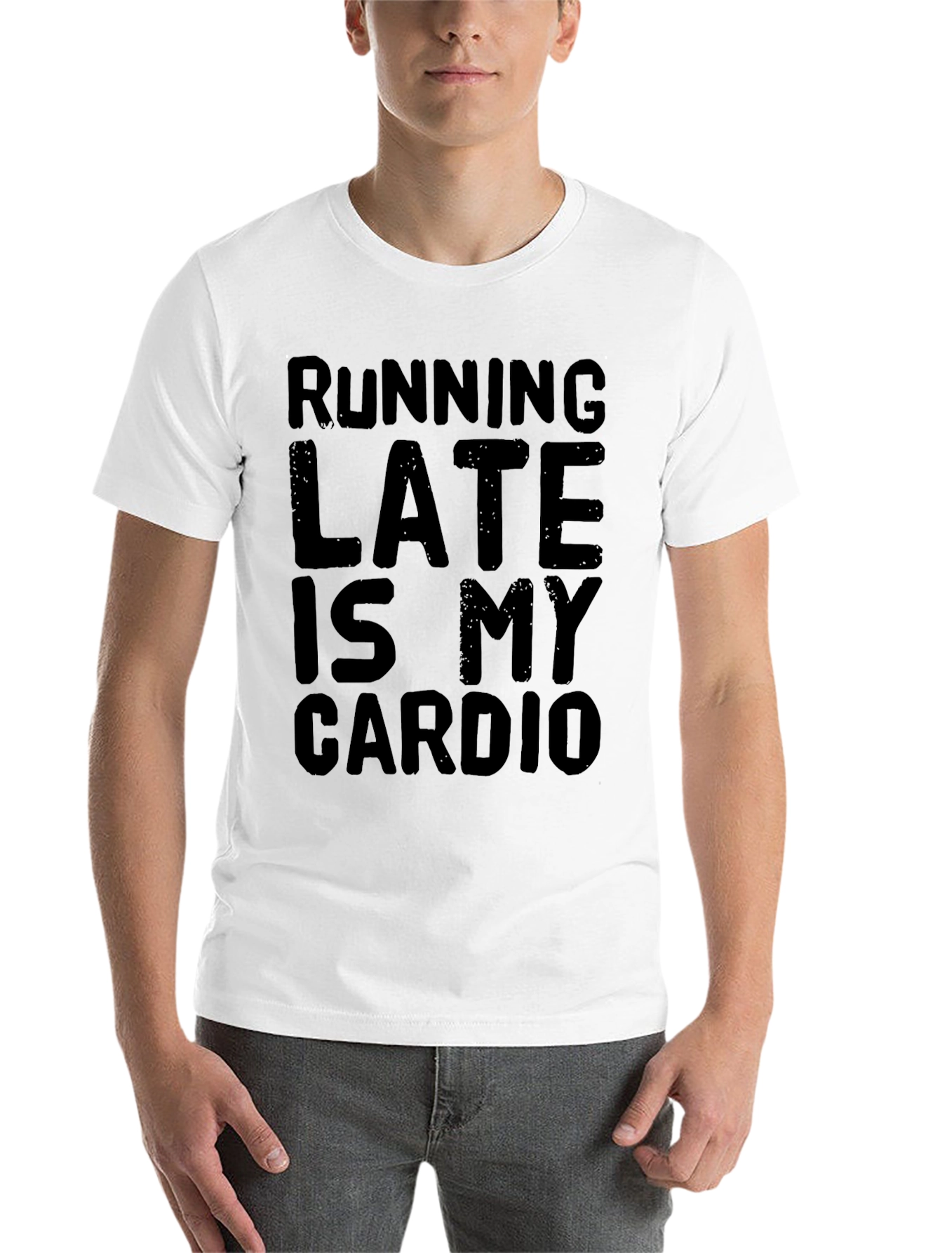 Black Running Late Is My Cardio Funny Graphic T-Shirt view 14