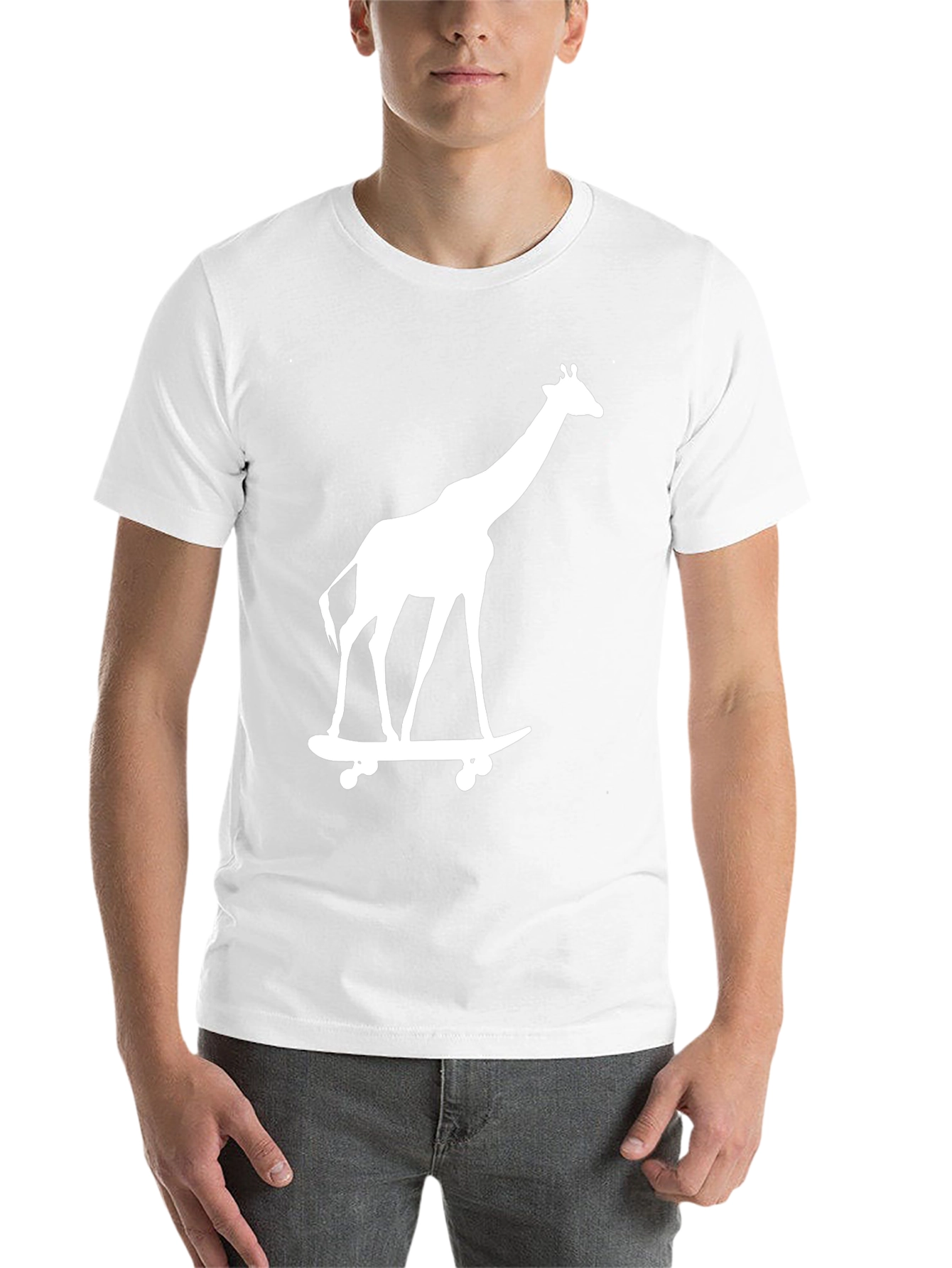 Black Giraffe on Skateboard Graphic Tee - Black Cotton T-Shirt view 14