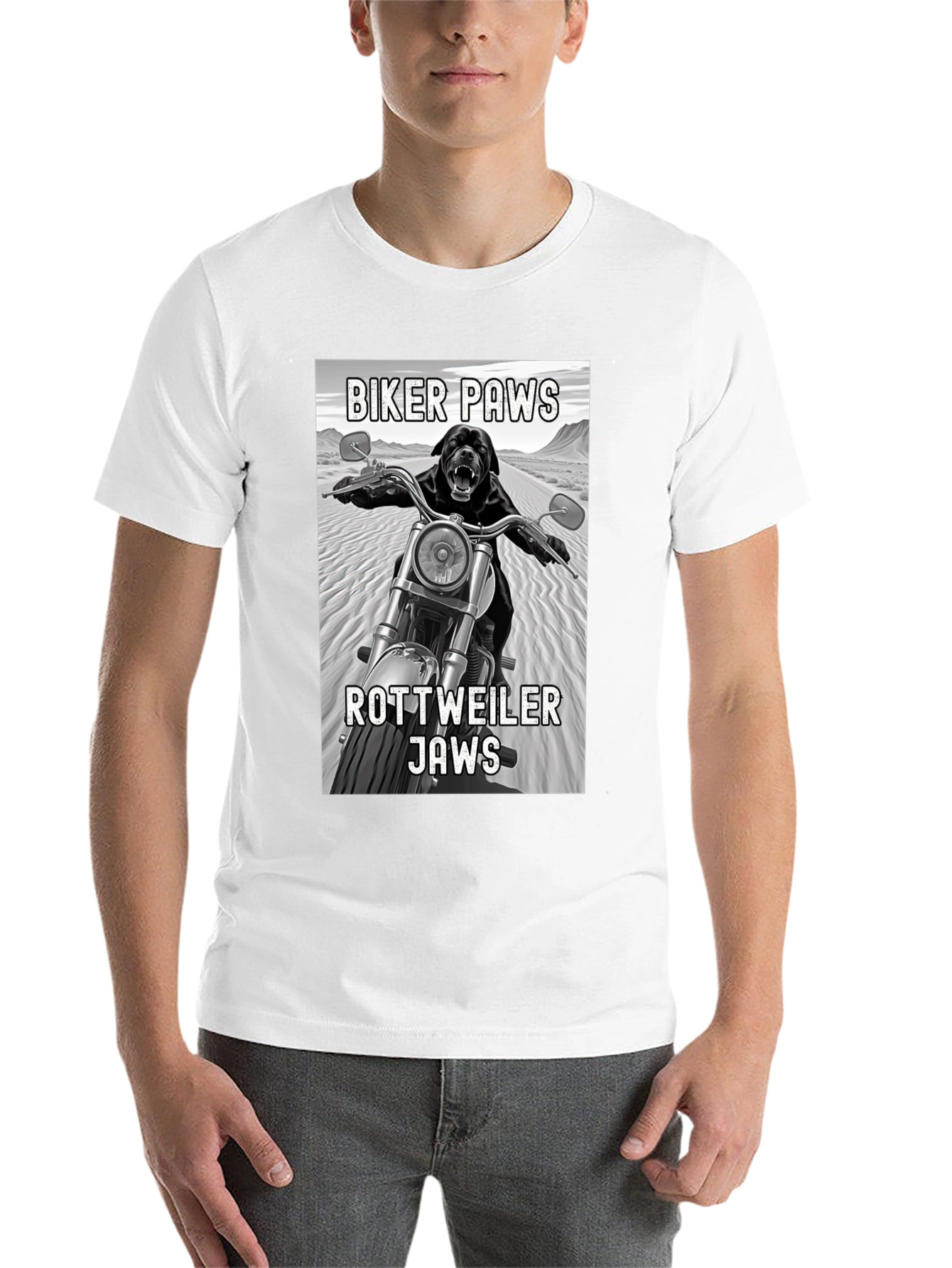 Black Biker Paws Rottweiler Jaws Graphic T-Shirt view 14