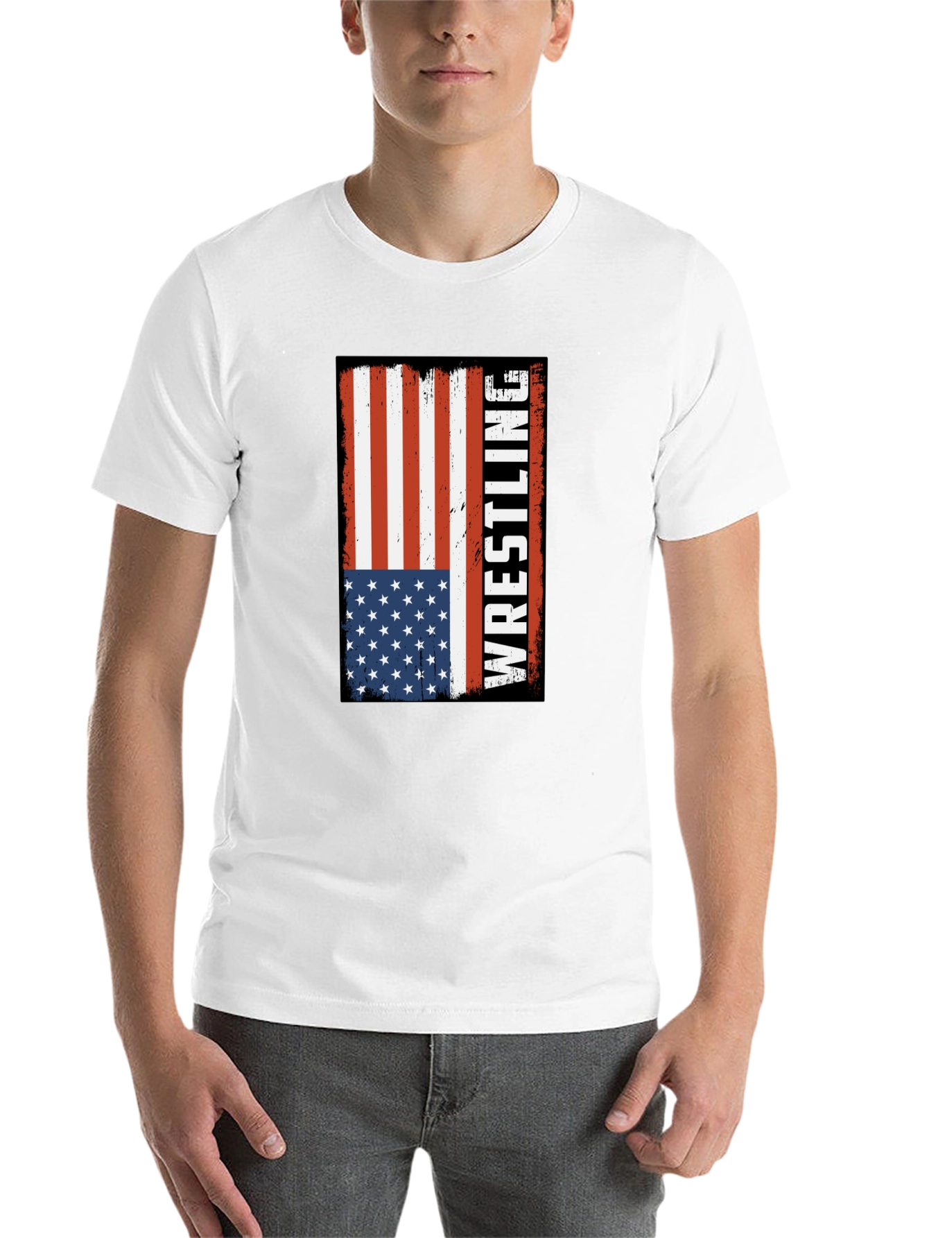 Wrestling American Flag Graphic T-Shirt - 14