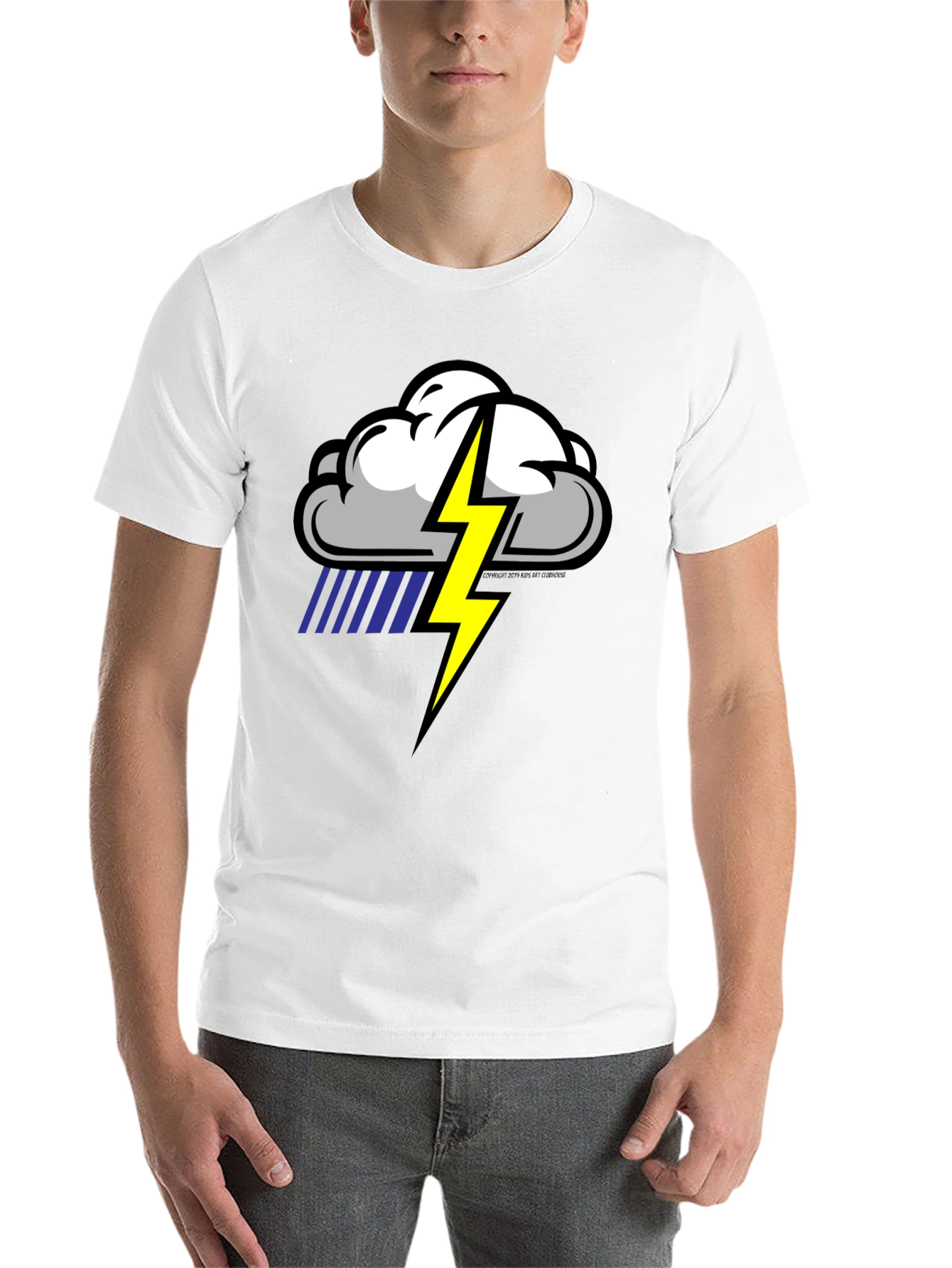 Black Storm Cloud Lightning Graphic Black T-Shirt view 14