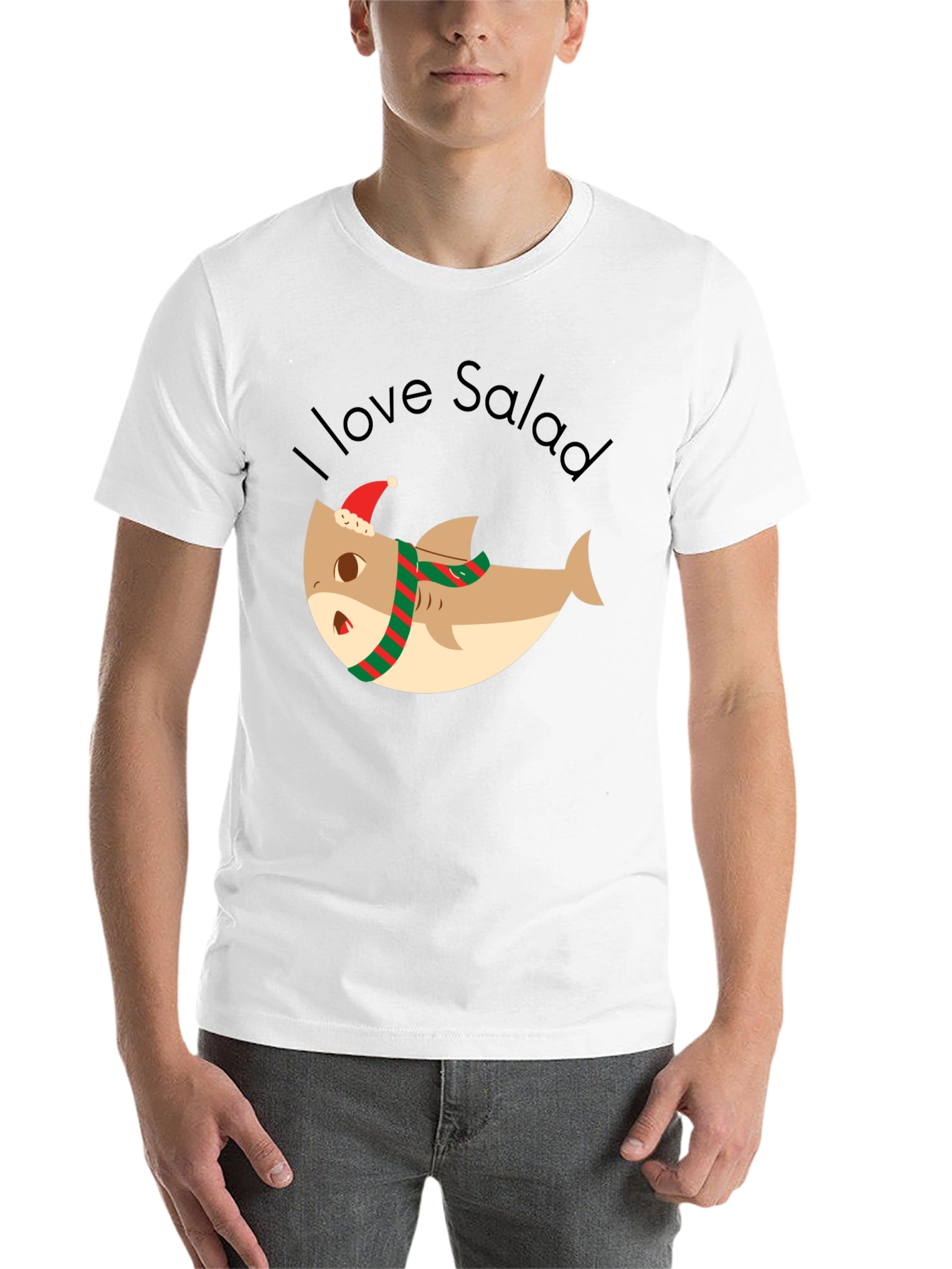 Black Funny Shark I Love Salad Christmas T-Shirt view 14