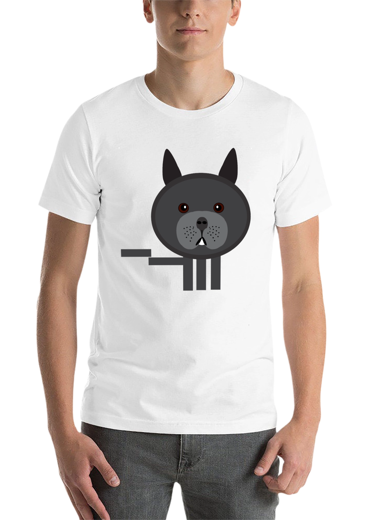Black Graphic Tee: Cartoon Bulldog Design Black T-Shirt view 14