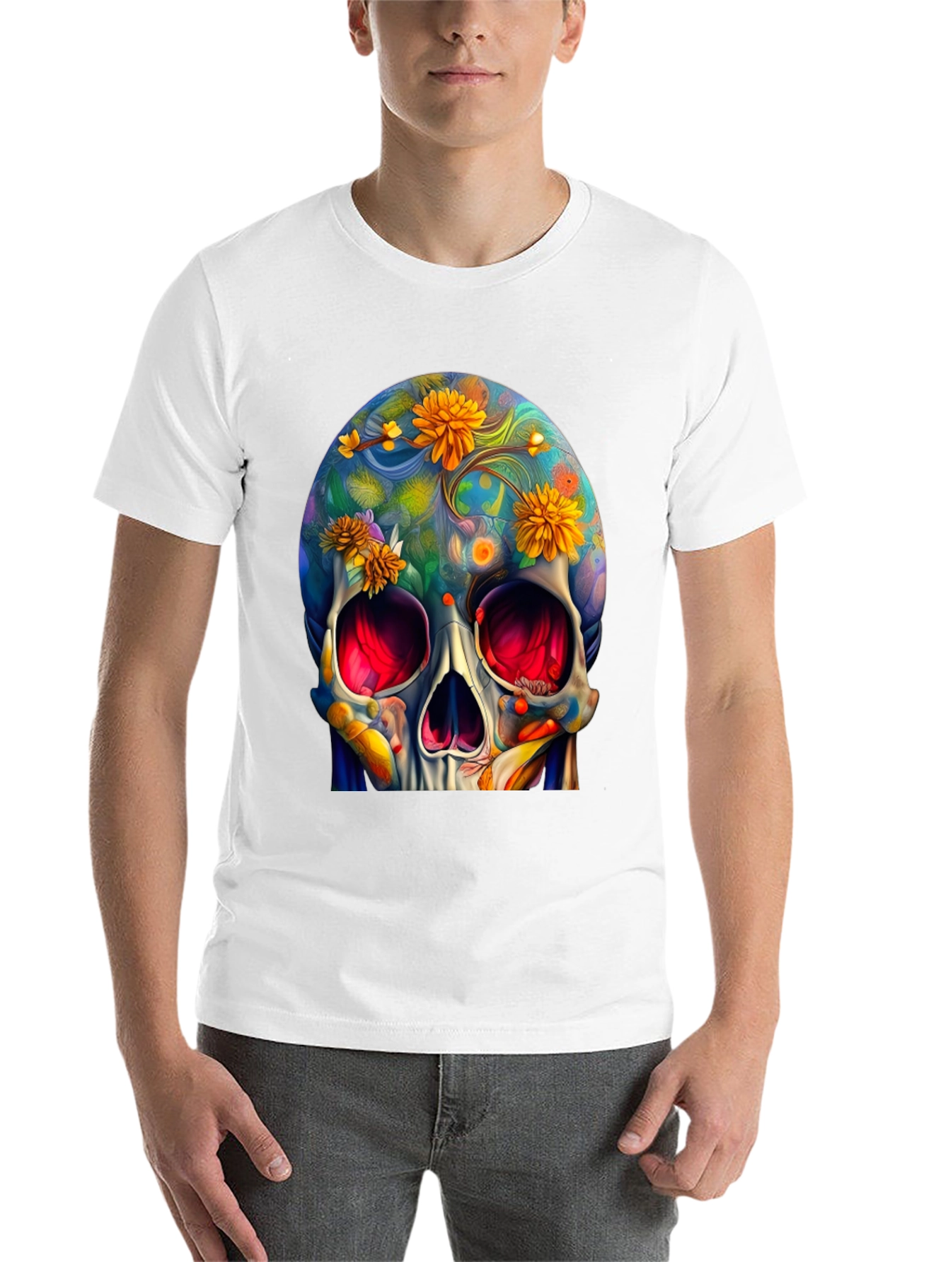 Black Floral Skull Graphic Tee - Unique Art Design view 14