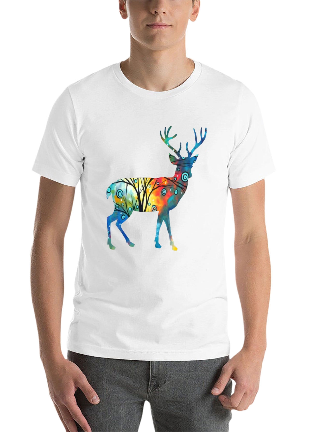 Black Watercolor Deer Graphic Tee - Stylish Black T-Shirt view 14
