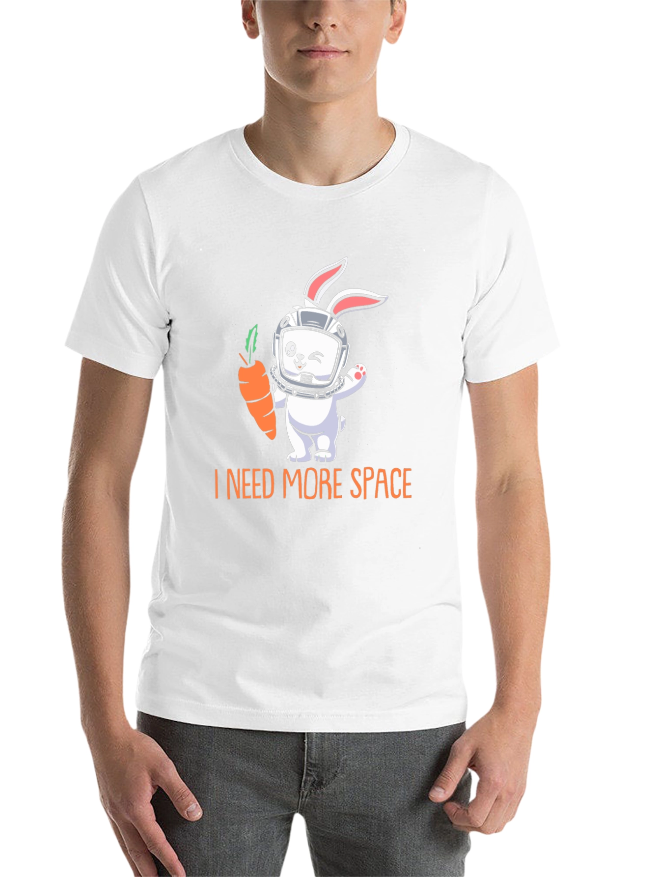 Black I Need More Space Rabbit Astronaut T-Shirt view 14