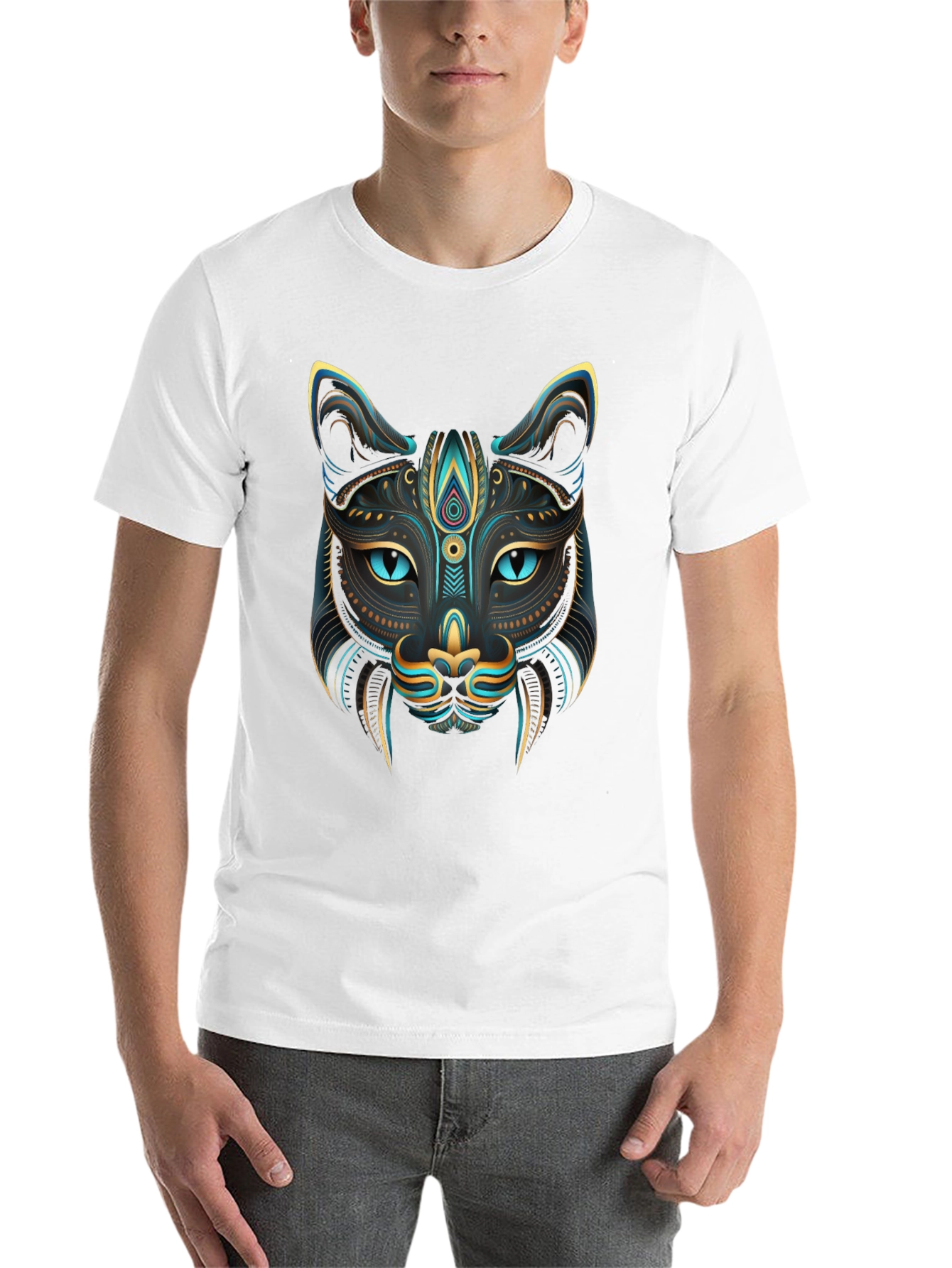 Black Mystic Cat Graphic Tee - Stylish Men's T-Shirt view 14