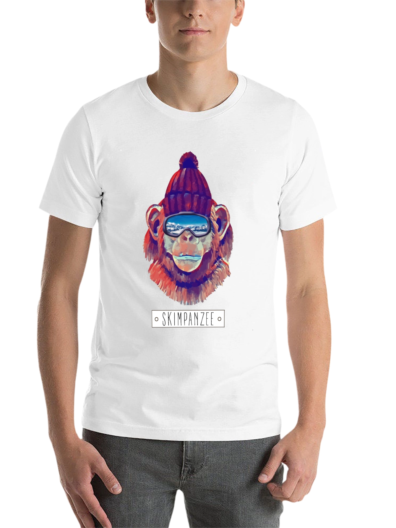 Black Skiing Chimpanzee Graphic T-Shirt view 14