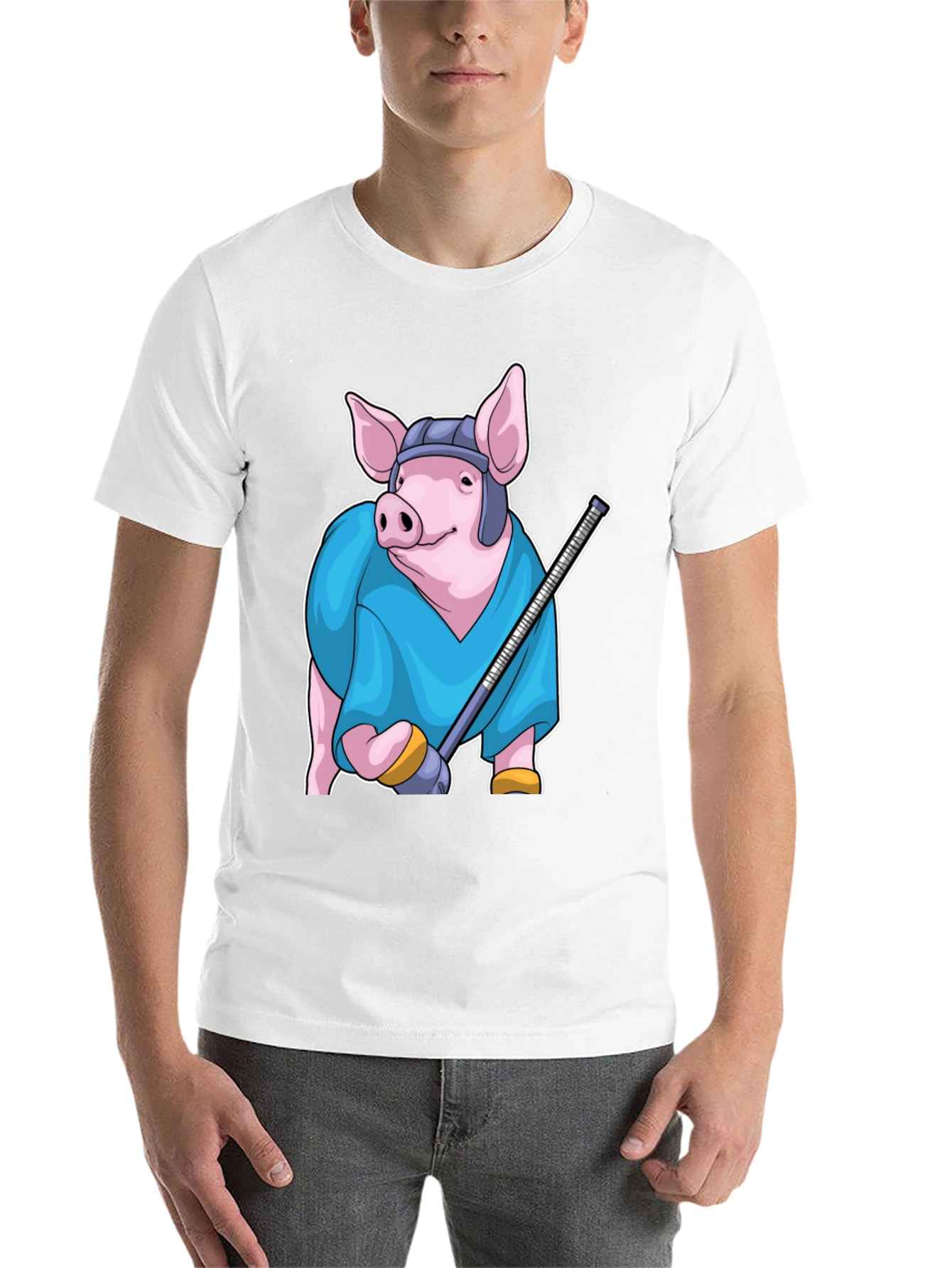 Black Hockey Pig T-Shirt - Funny Animal Sports Tee view 14