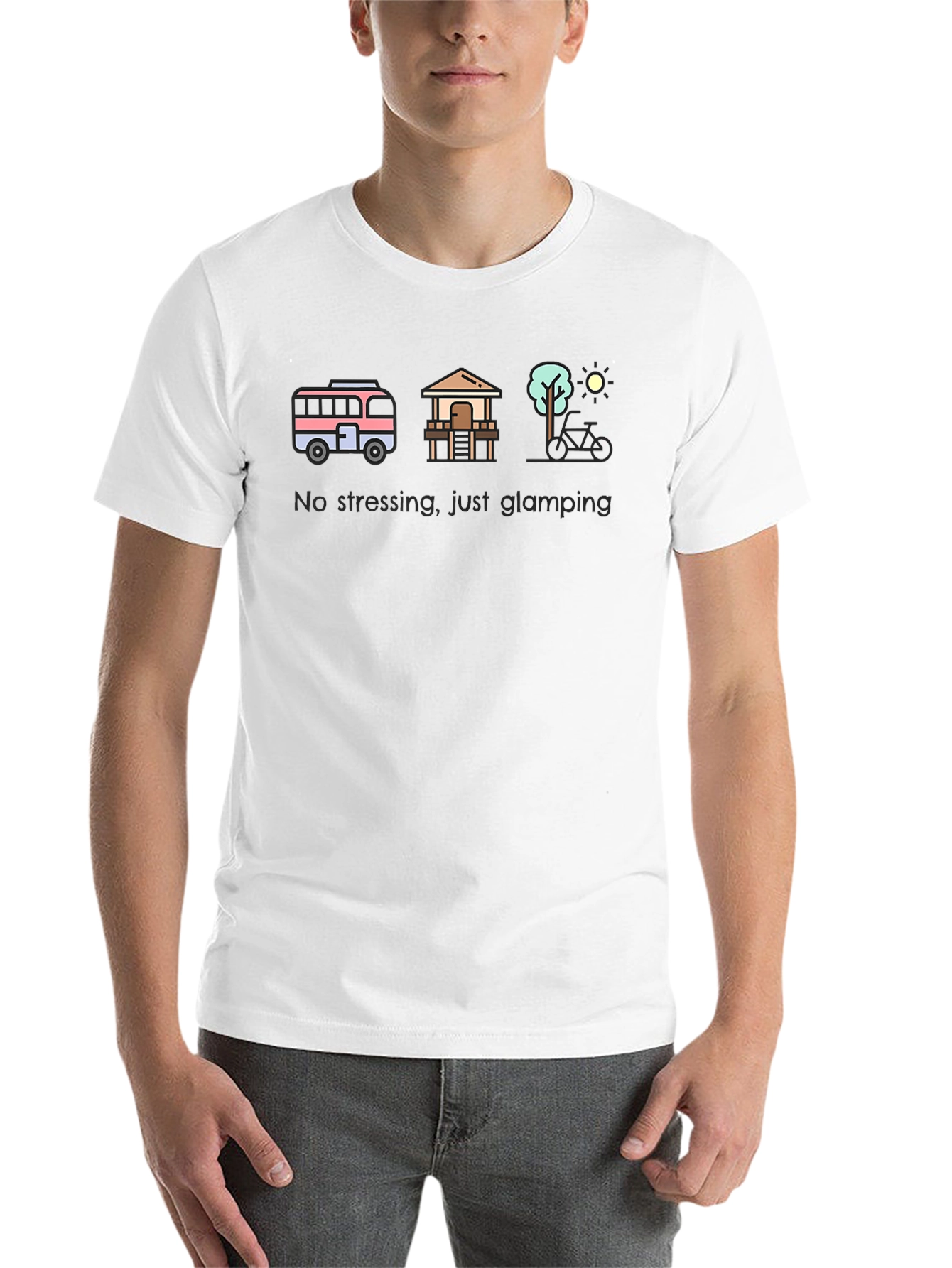 Black Glamping Lifestyle T-Shirt - No Stressing, Just Glamping! view 14