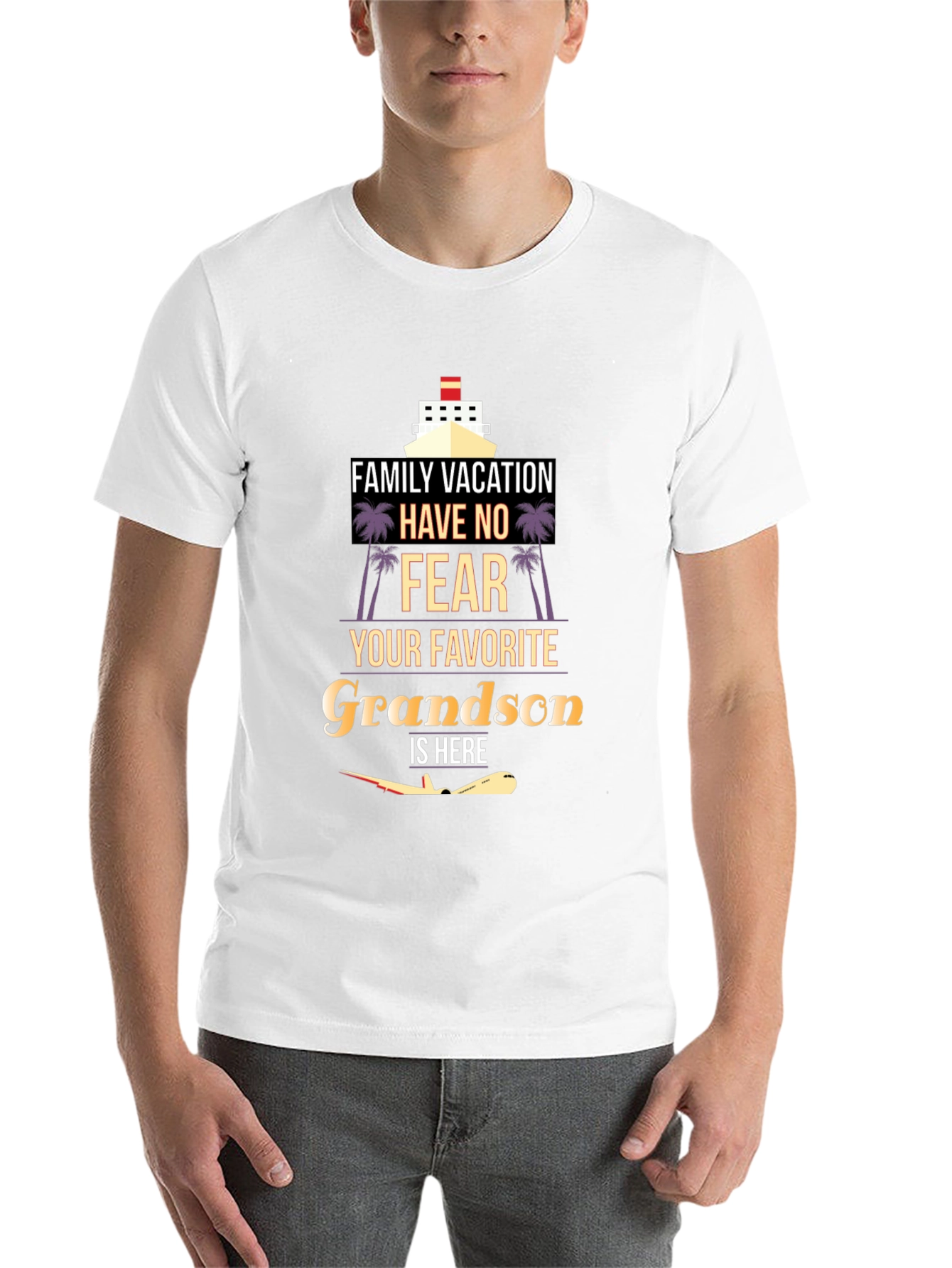 Black Family Vacation Grandson T-Shirt - Cruise & Plane Design view 14