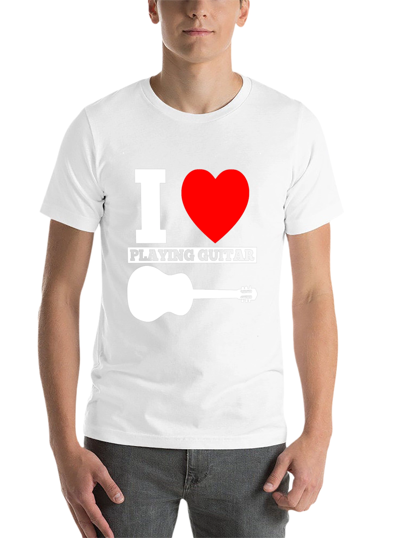 Black I Love Playing Guitar Graphic Tee - Black Cotton T-Shirt view 14