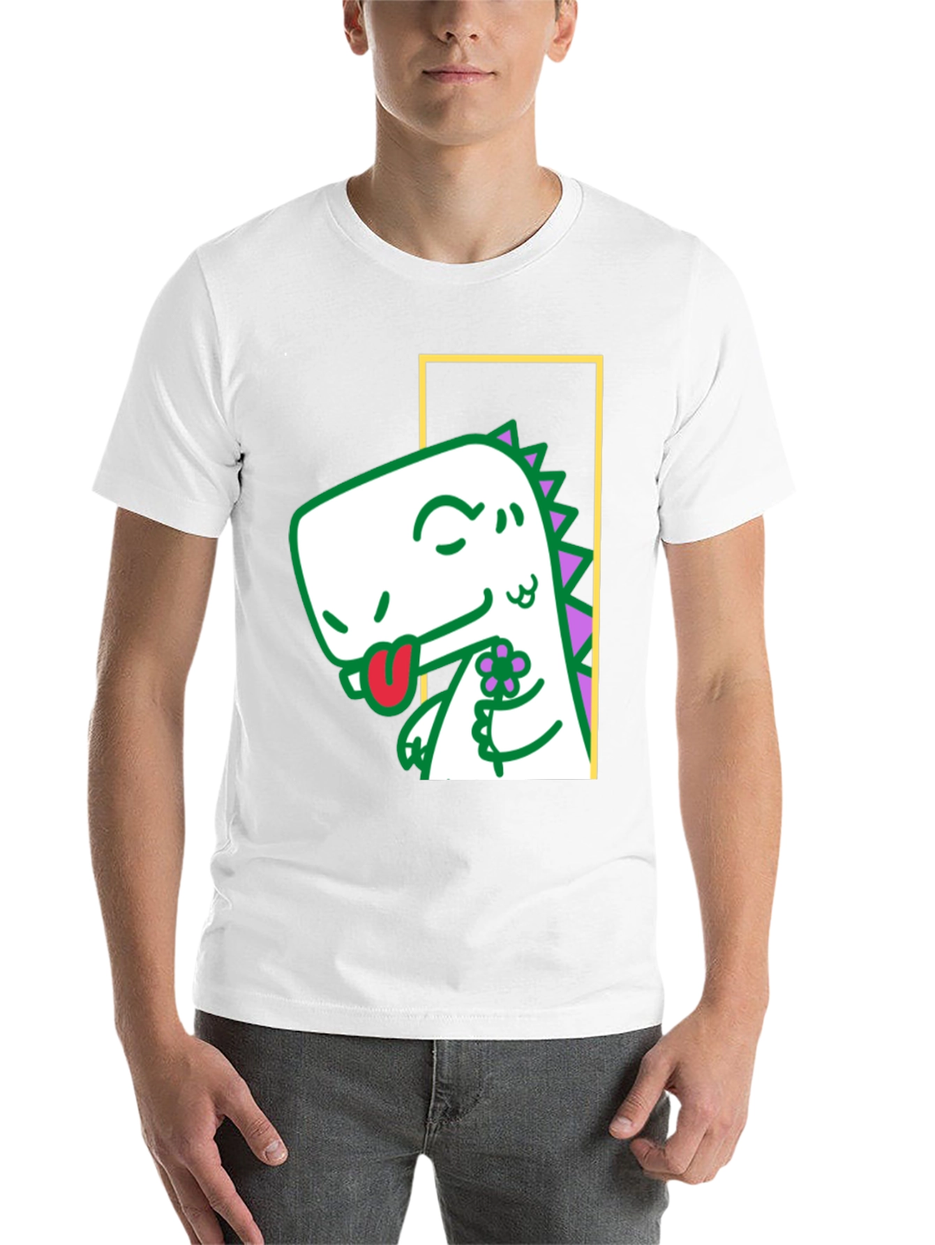 Black Dinosaur Holding Flower Graphic Tee view 14