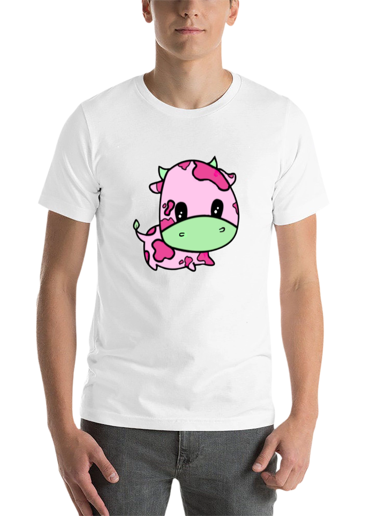 Black Cute Pink Cow Graphic Tee view 14
