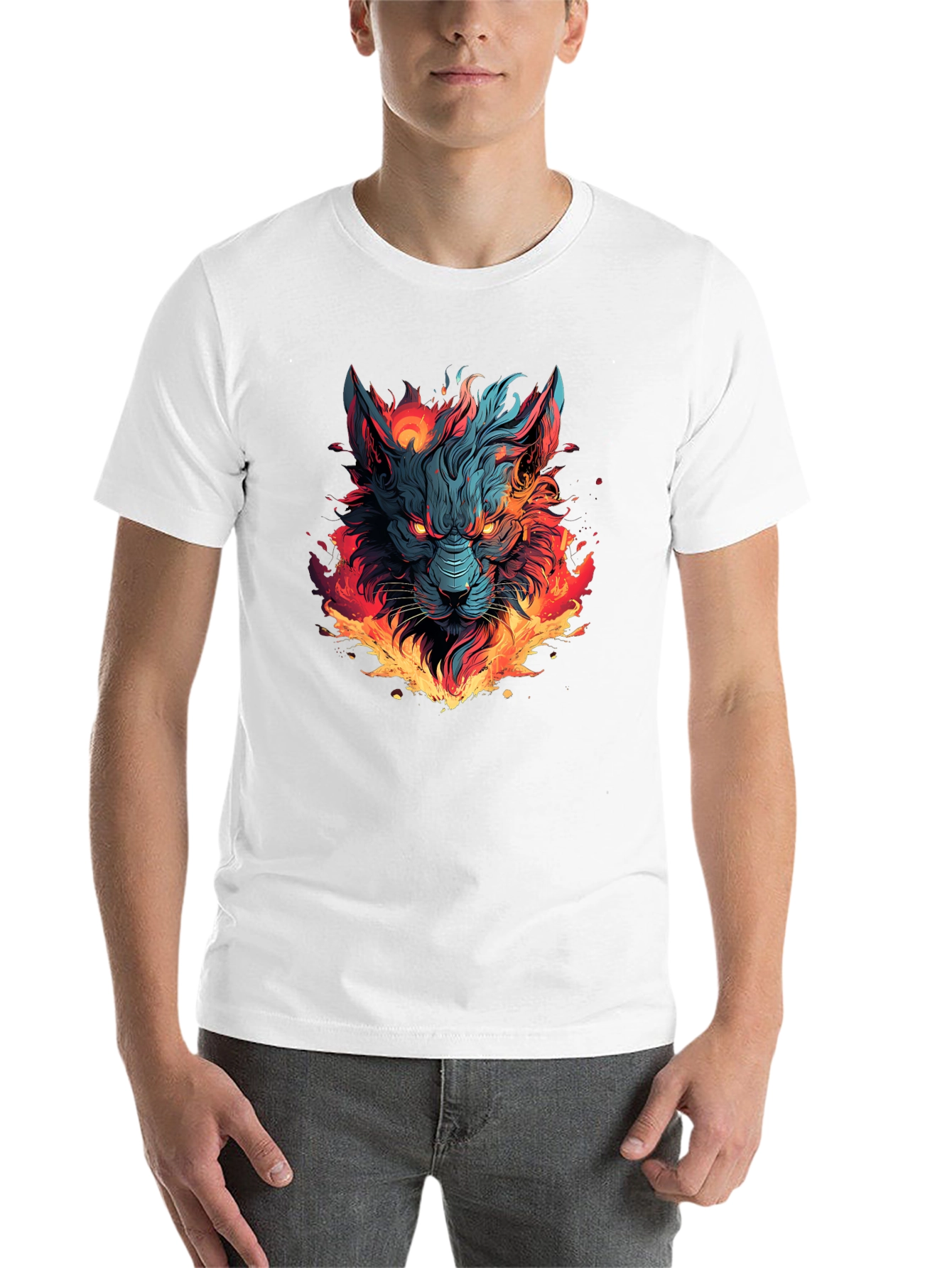 Black Fiery Wolf Graphic T-Shirt - Bold Black Tee view 14