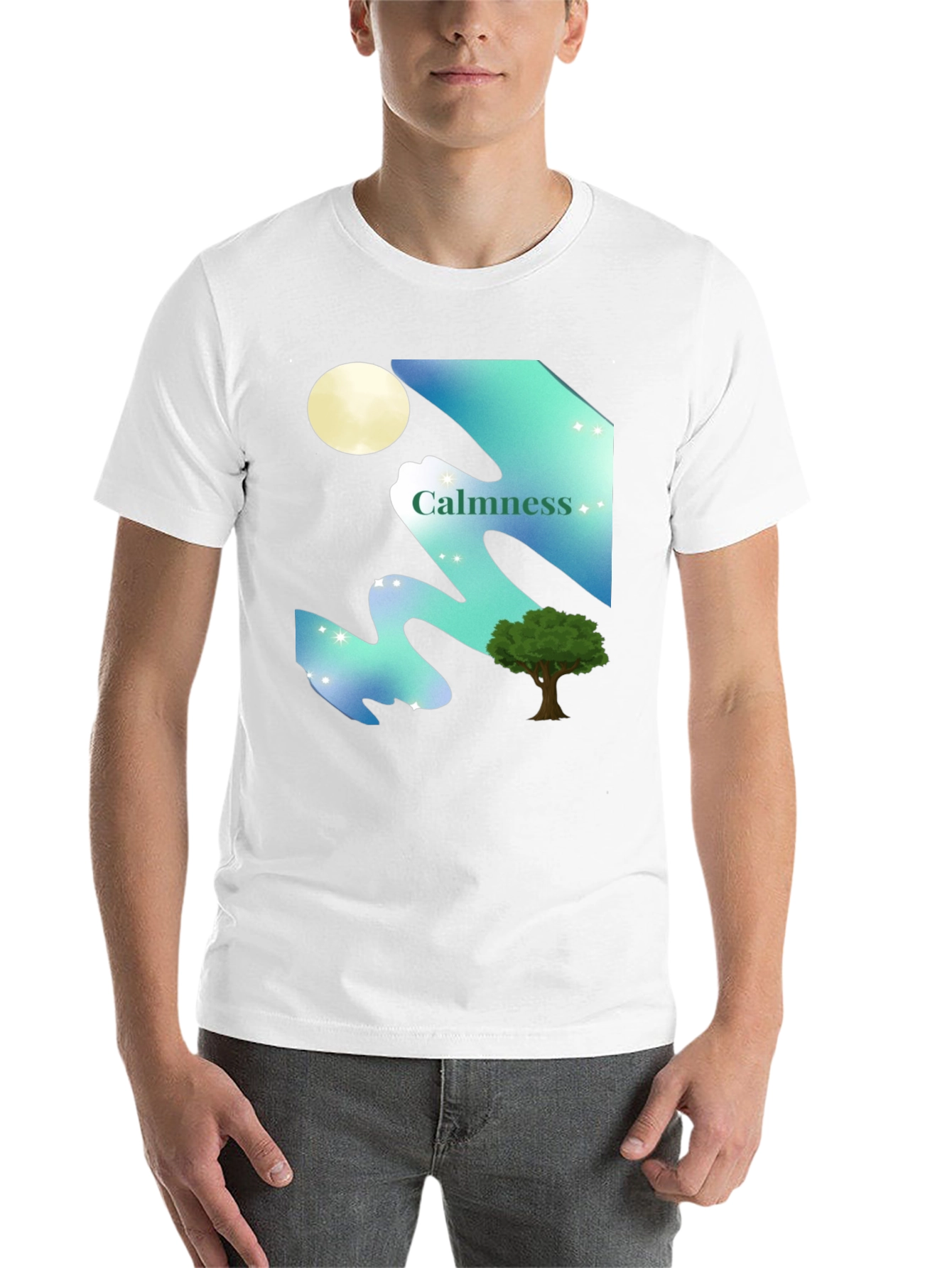 Black Calmness Night Scene Graphic T-Shirt - Black view 14