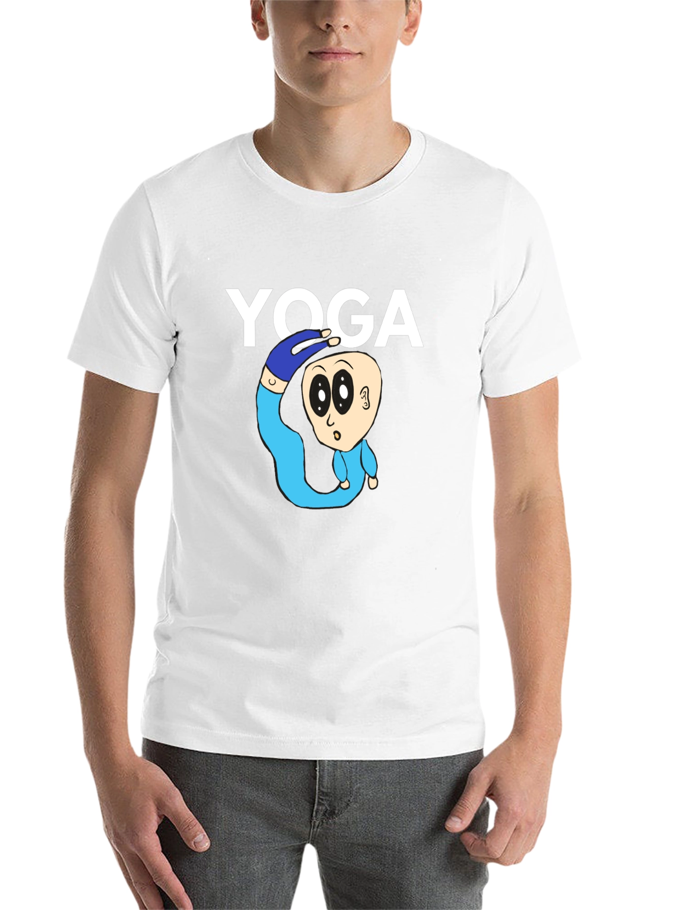 Black Yoga Cartoon Graphic Tee - Black Cotton Blend view 14