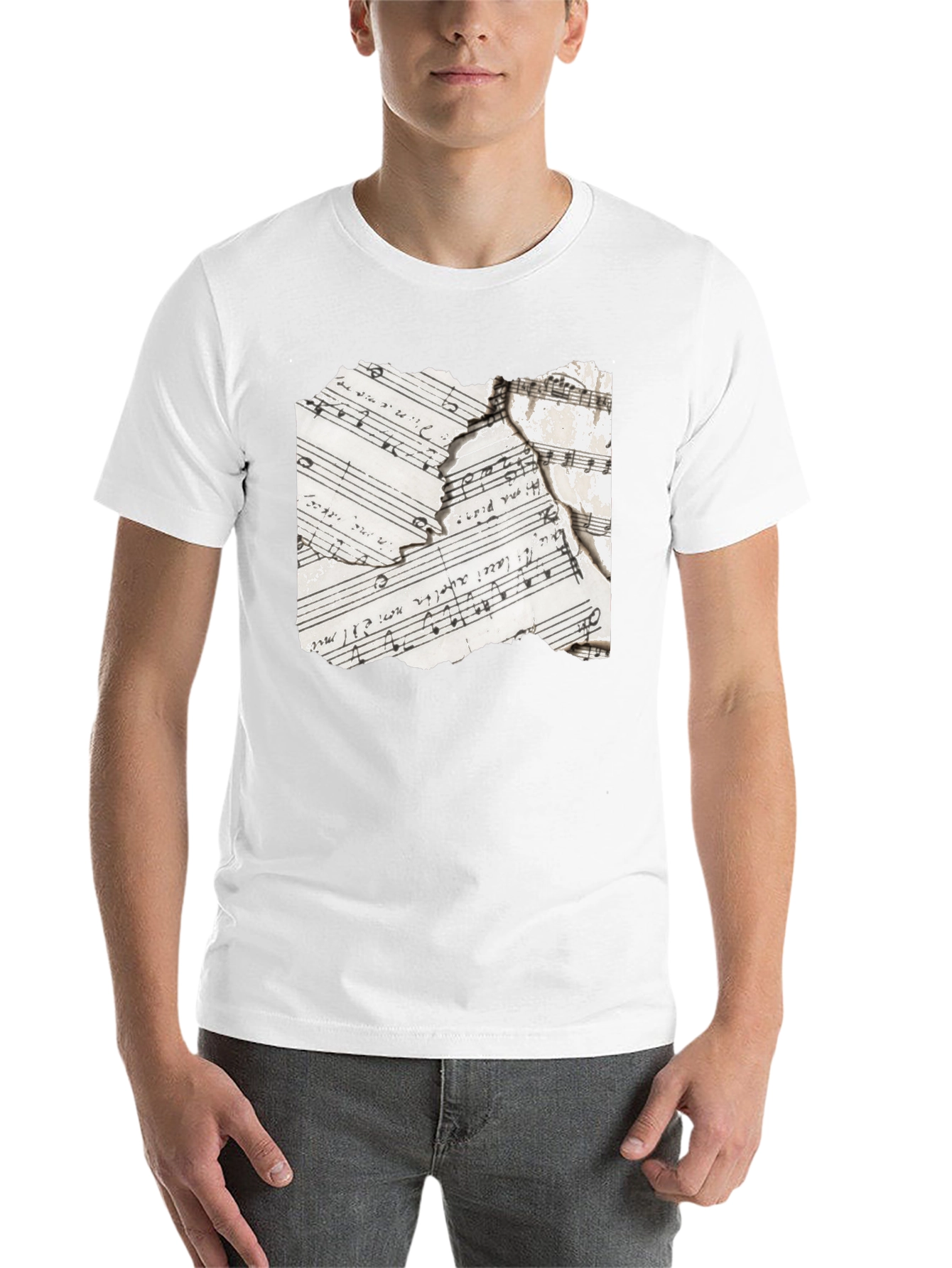 Black Torn Music Sheet Graphic Tee - Black Cotton Blend view 14