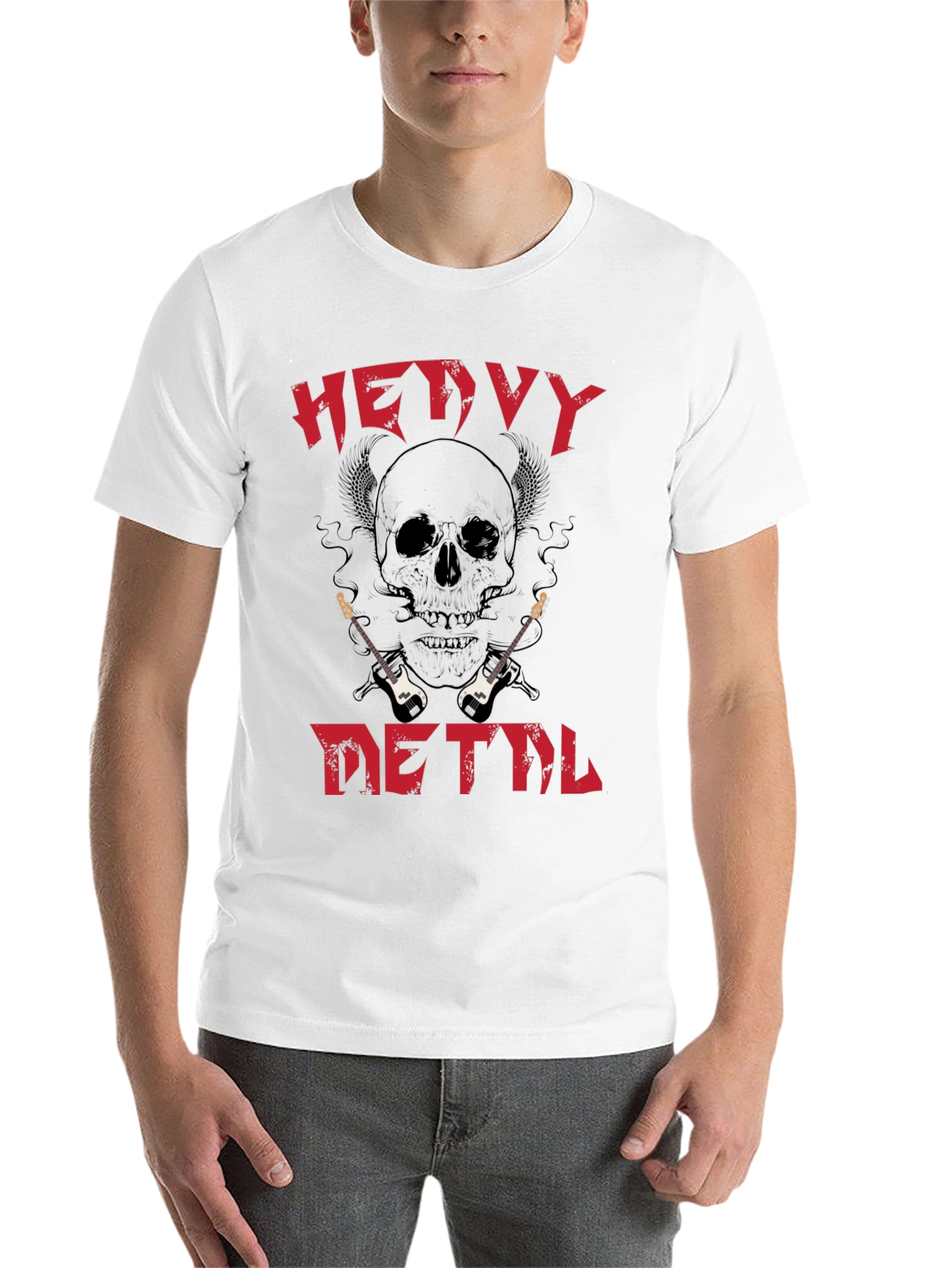 Black Heavy Metal Skull Guitar T-Shirt view 14