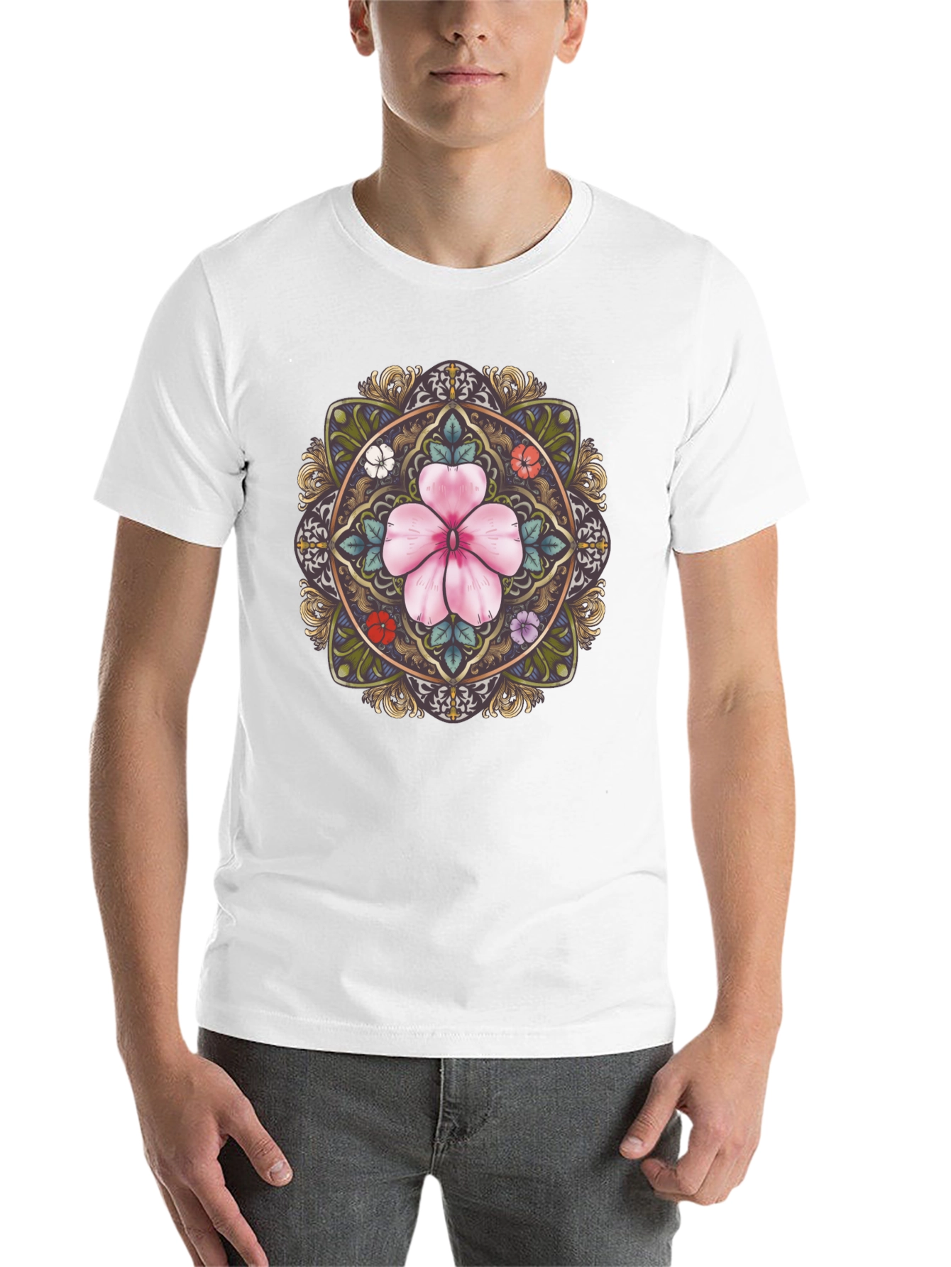 Black Floral Mandala Graphic Tee - Stylish Black T-Shirt view 14