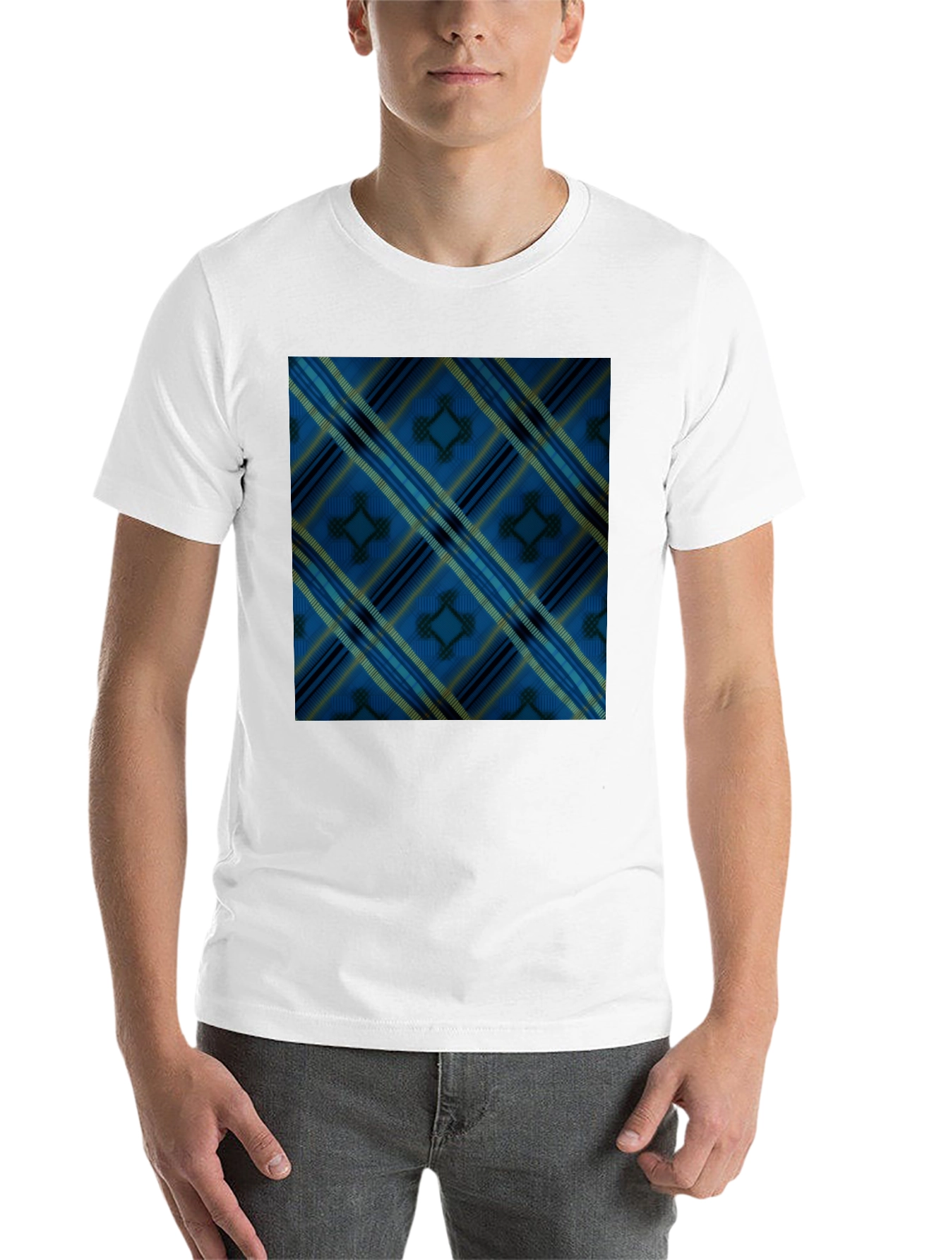 Black Blue Plaid Pattern Black T-Shirt view 14