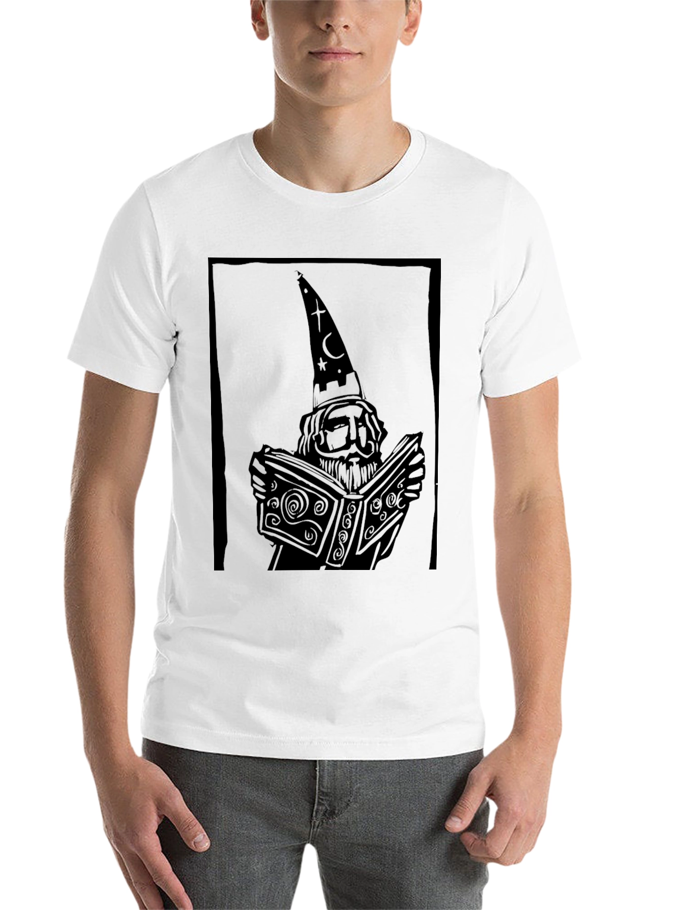 Black Wizard Reading Book Graphic Black T-Shirt view 14
