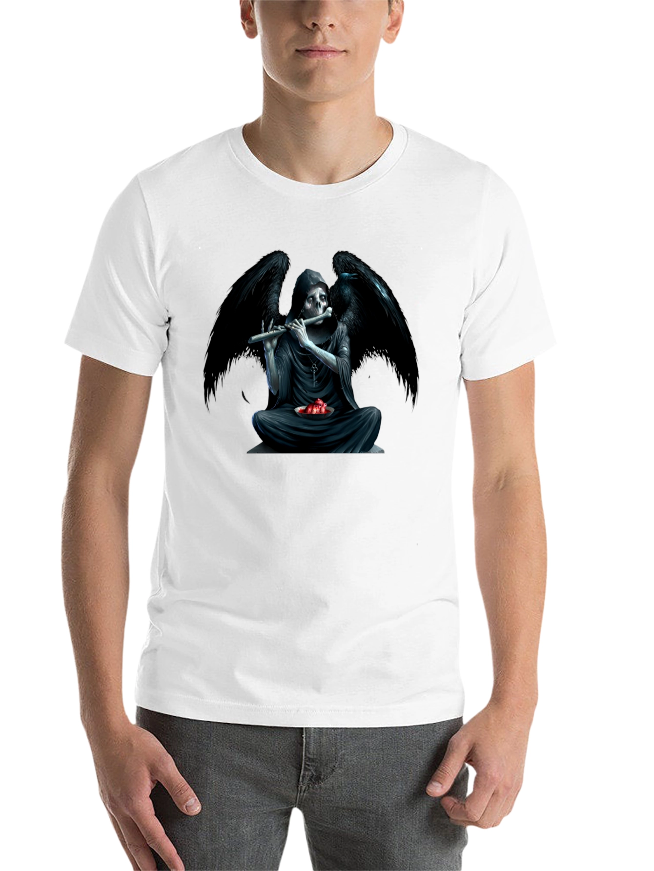Black Grim Reaper Flute Graphic T-Shirt view 14