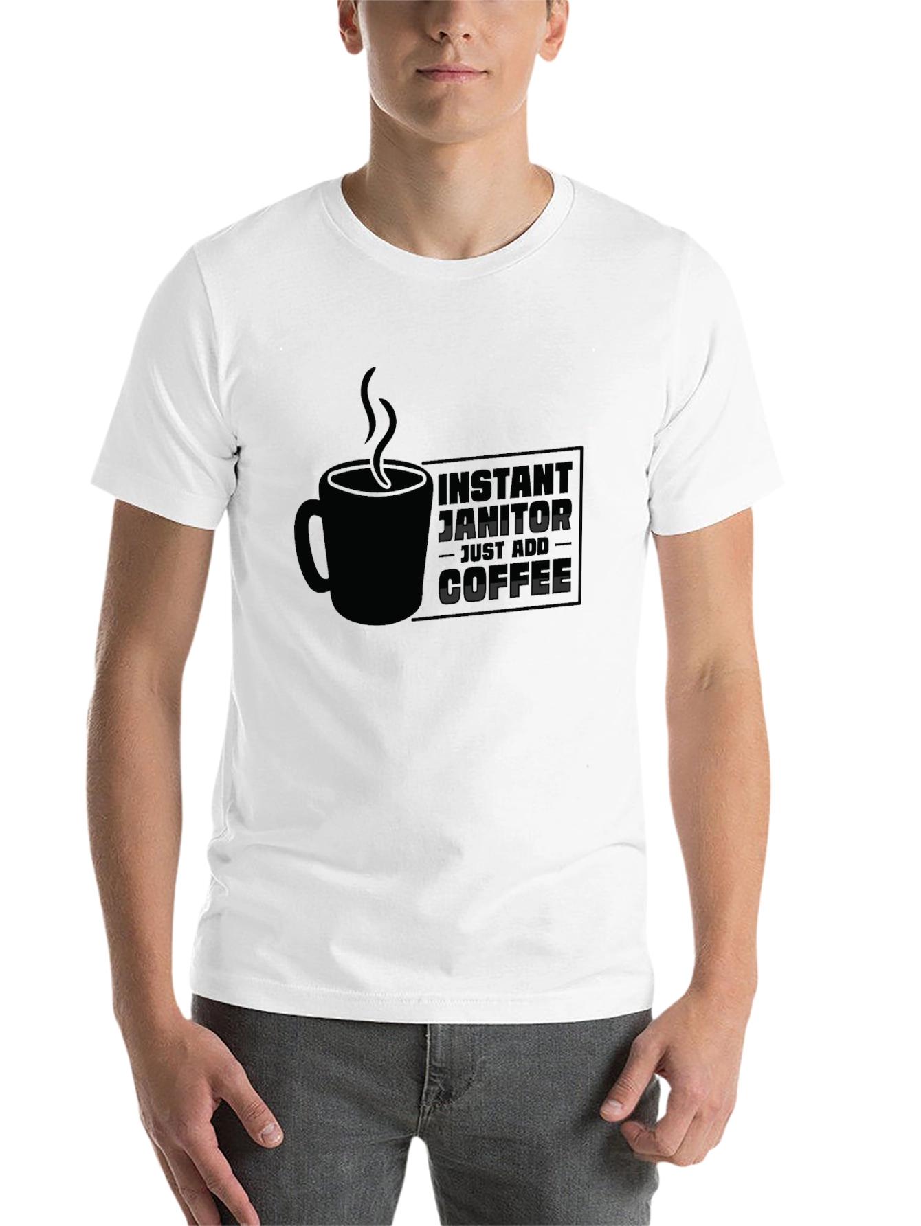 Black Instant Janitor - Add Coffee T-Shirt view 14