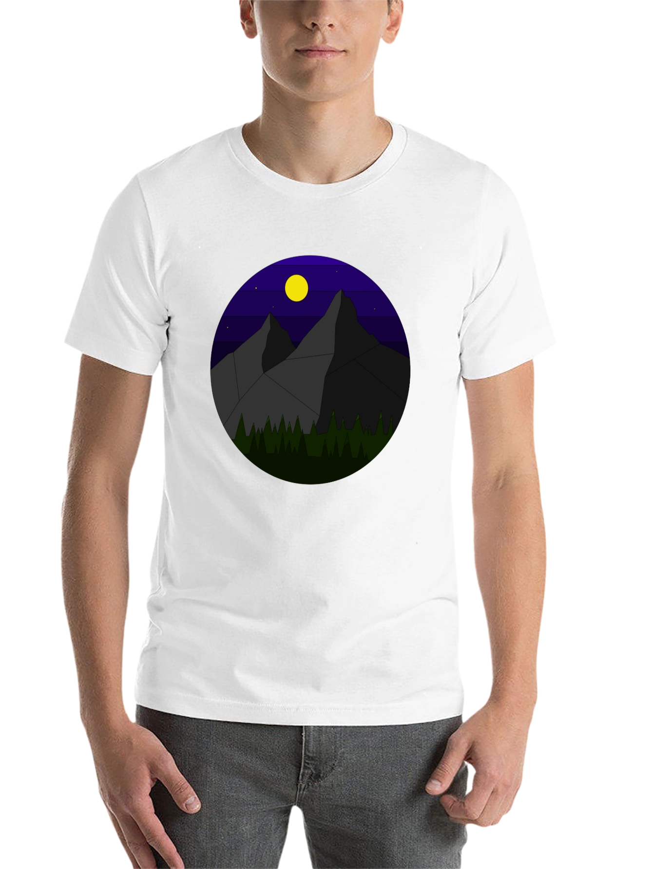 Black Geometric Mountain Nightscape T-Shirt view 14