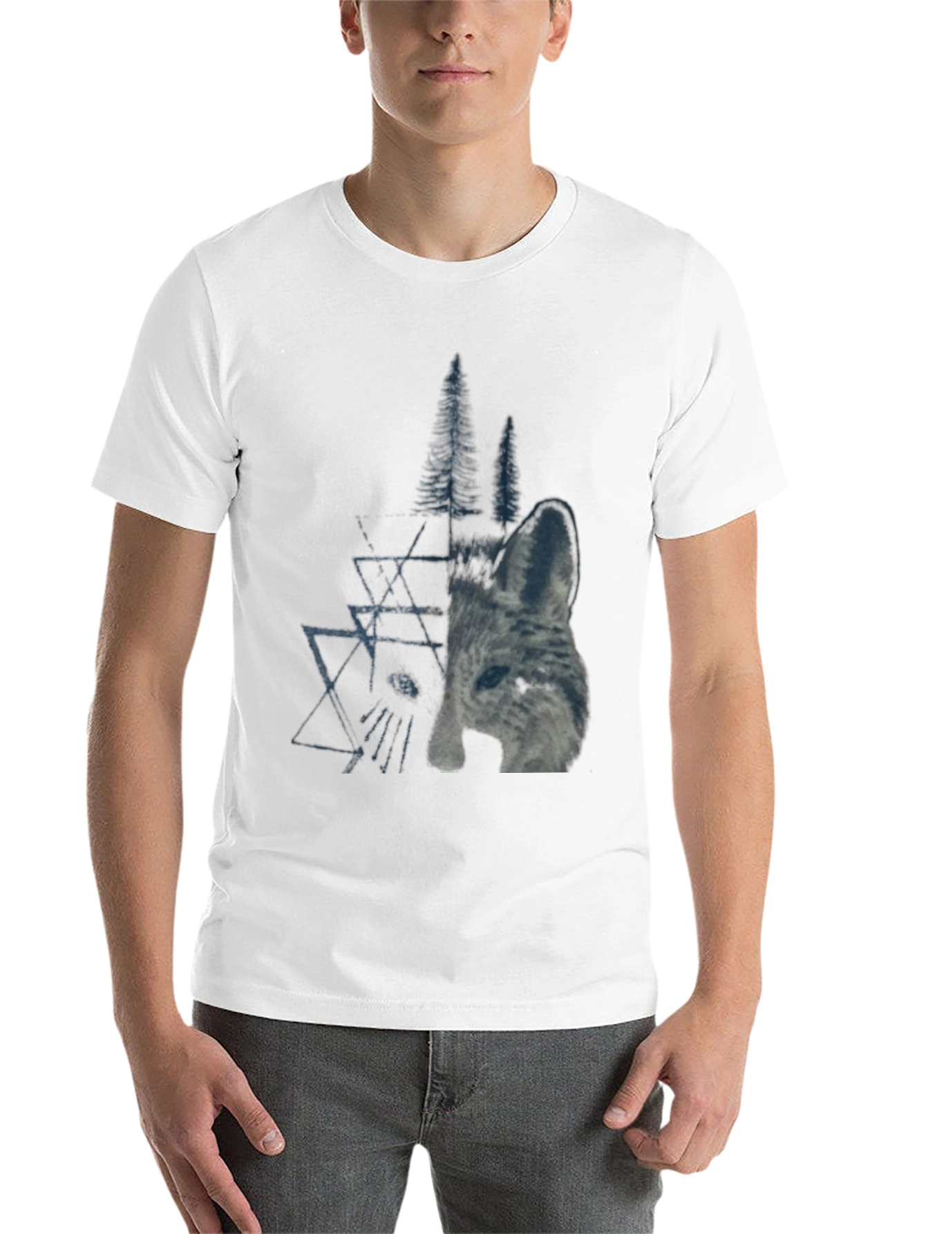 Black Geometric Wolf & Trees Graphic Tee - Black view 14