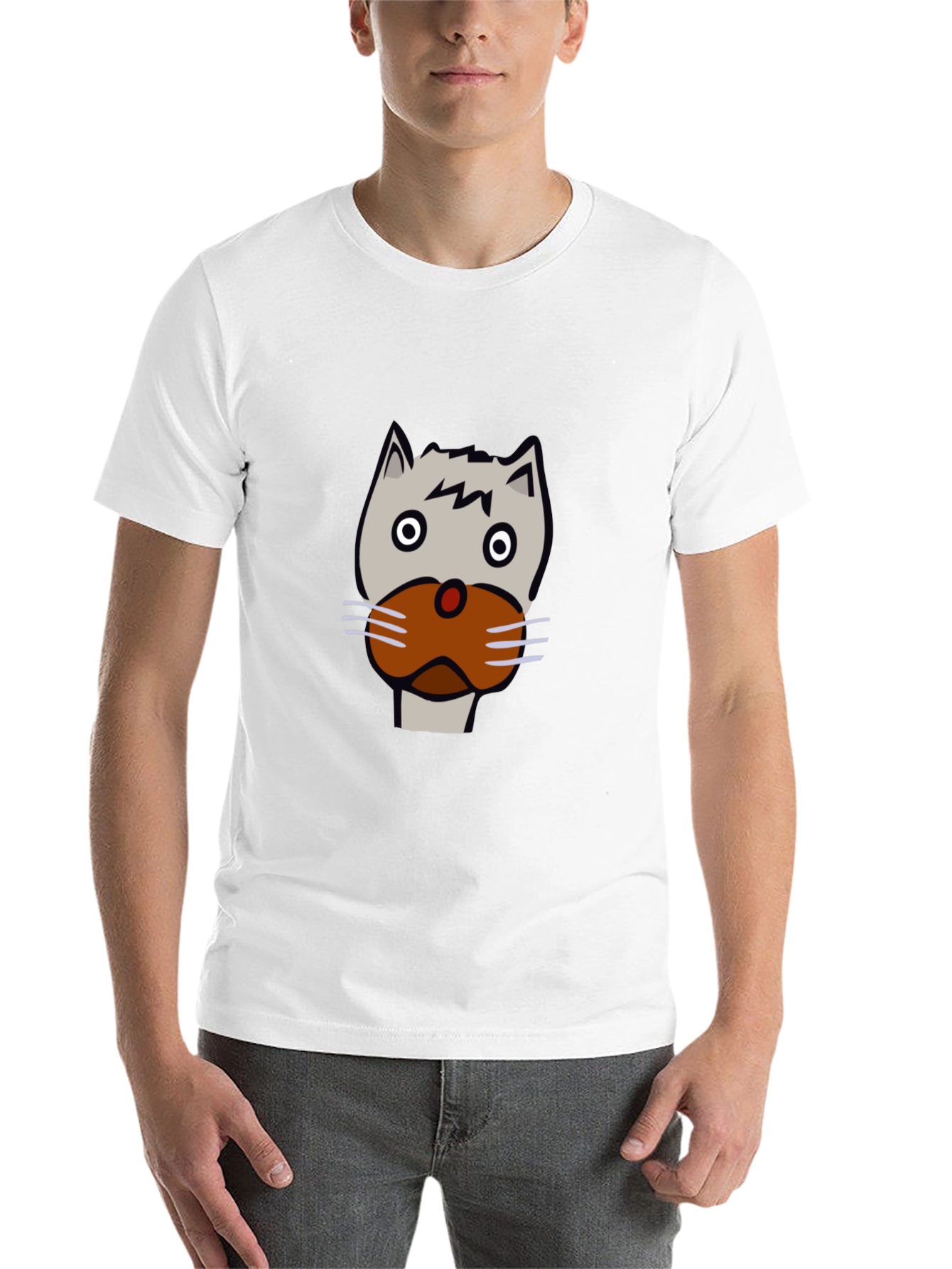 Black Funny Cartoon Cat Face Black T-Shirt view 14