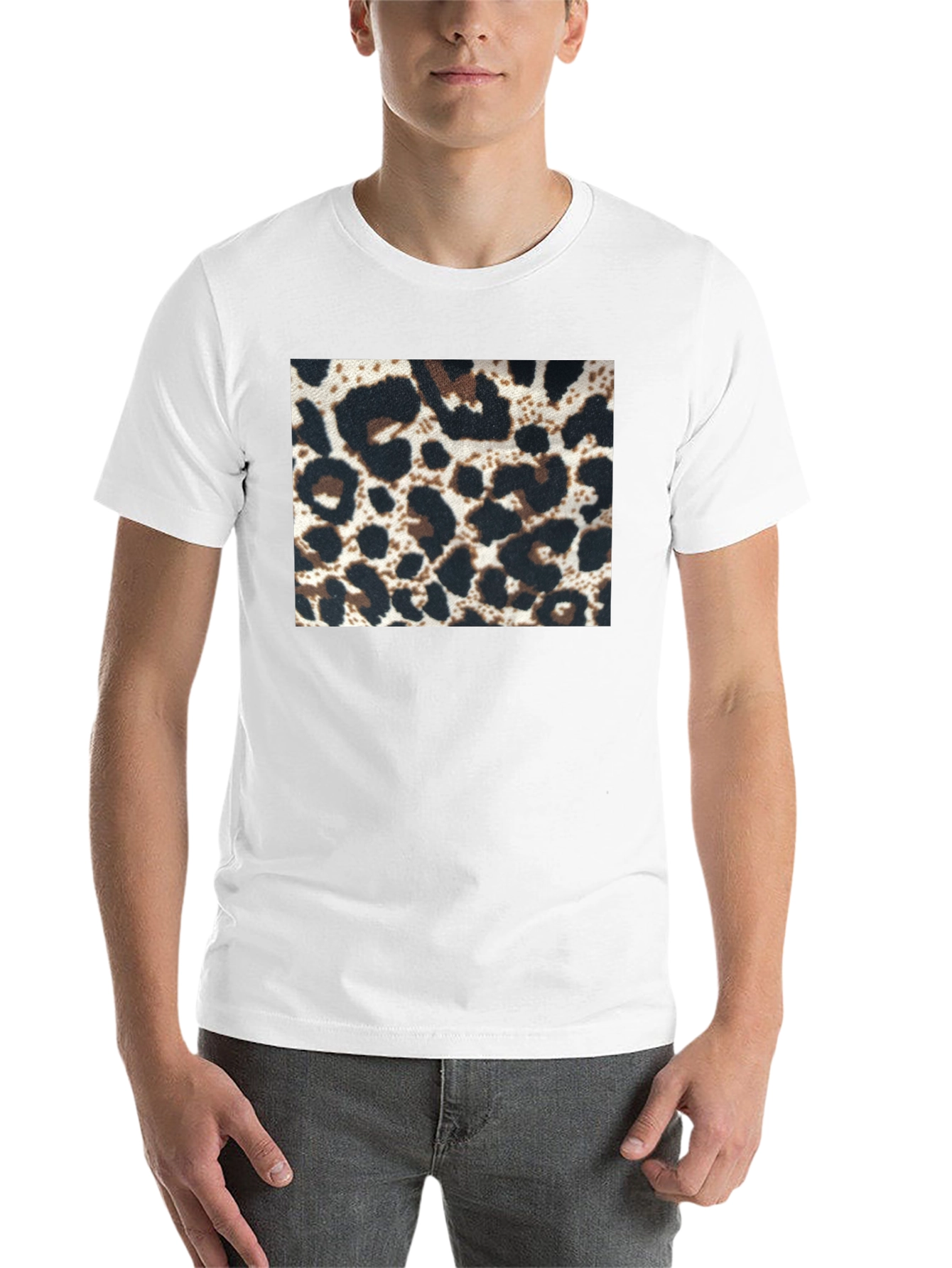 Black Leopard Print Tee - Black Short Sleeve Crew Neck view 14