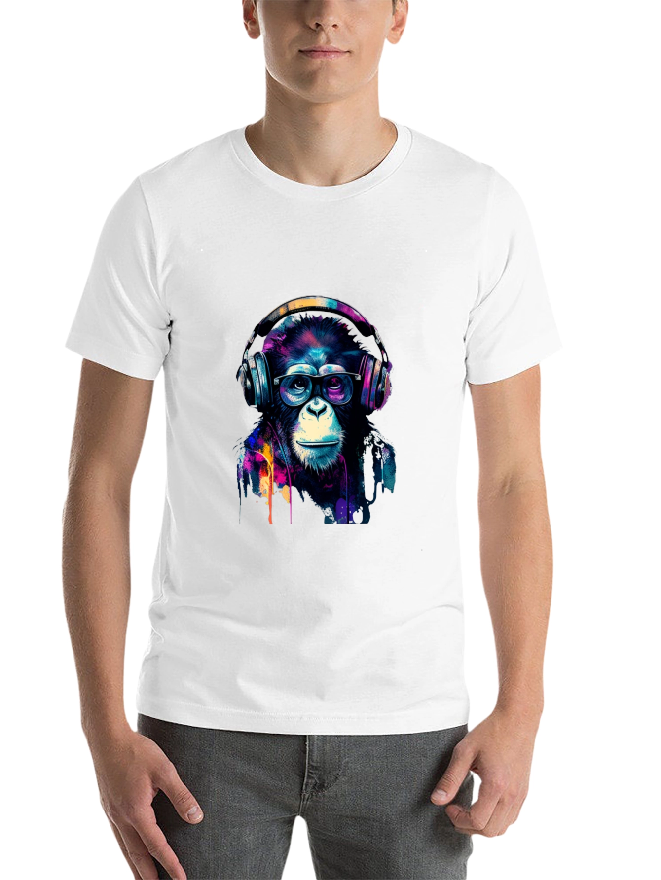 Black Cool Monkey Headphone Graphic Black T-Shirt view 14