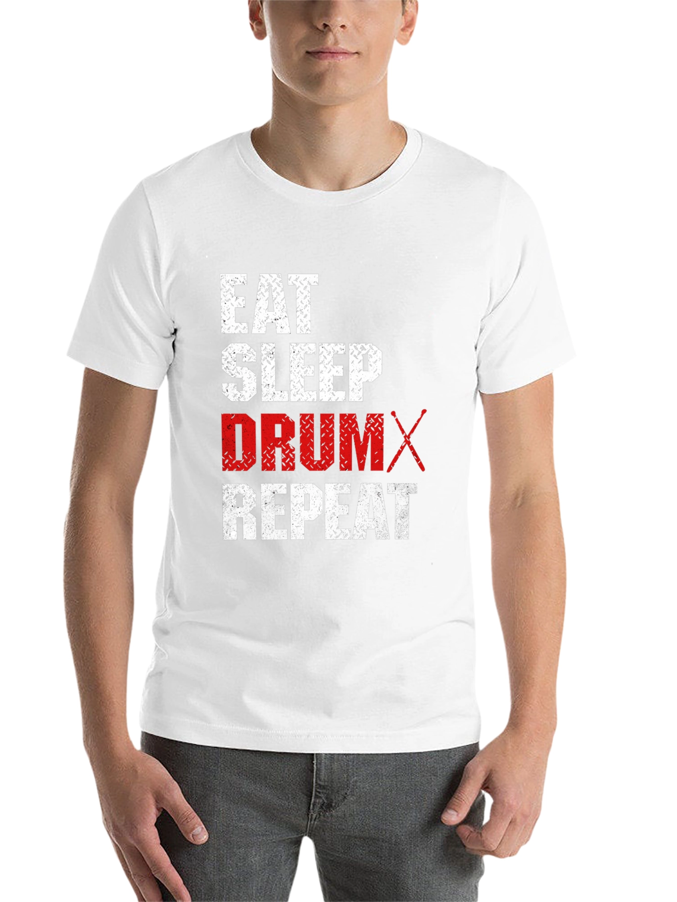 Black Eat Sleep Drum Repeat T-Shirt - Black Cotton Tee view 14