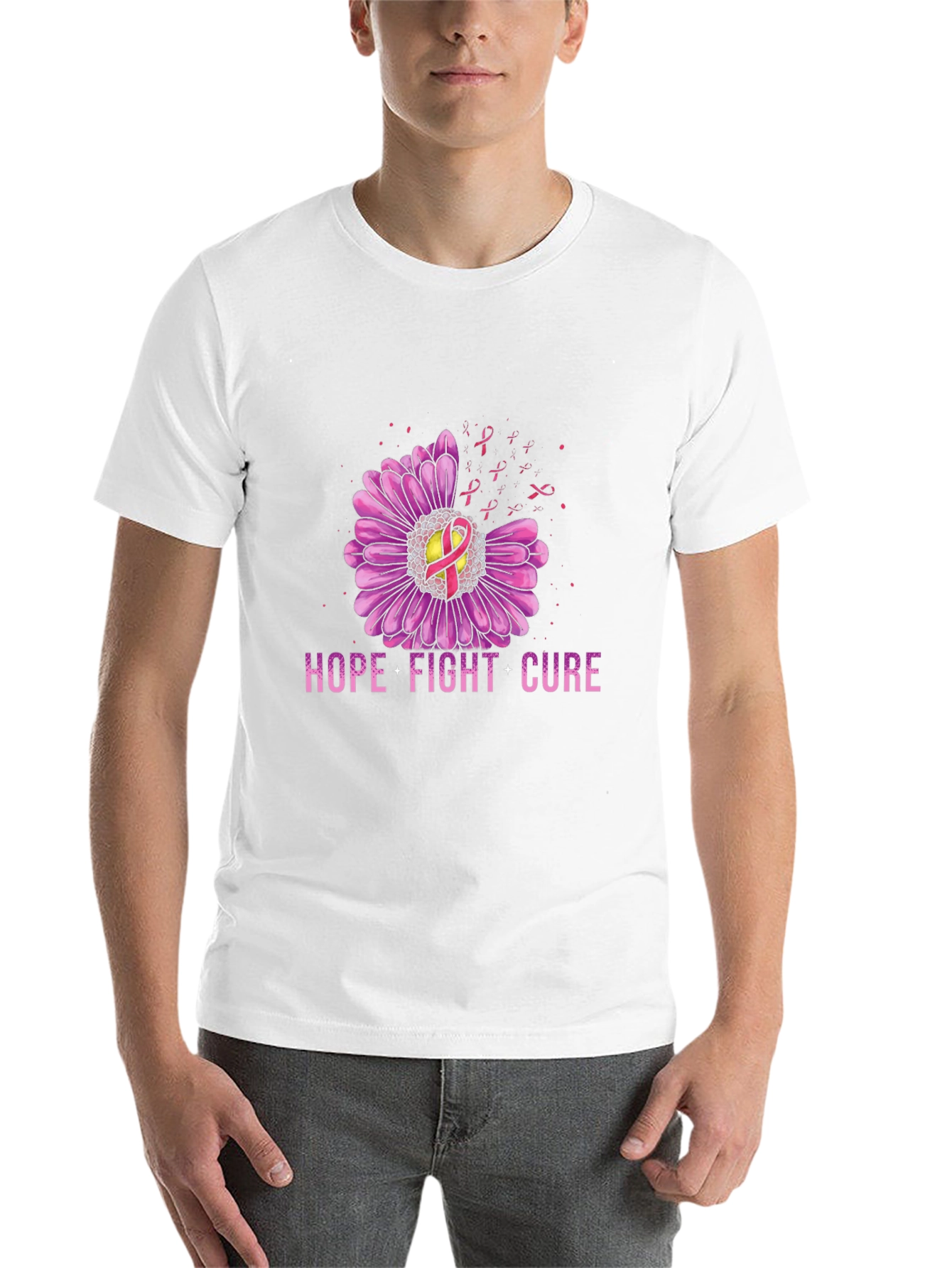 Black Hope Fight Cure Breast Cancer Awareness Graphic T-Shirt view 14