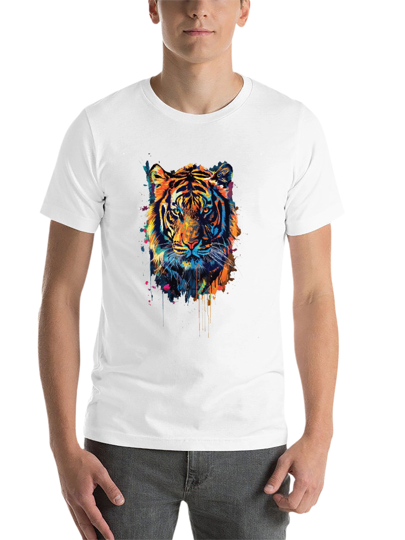 Black Colorful Tiger Graphic Tee - Men's Black T-Shirt view 14