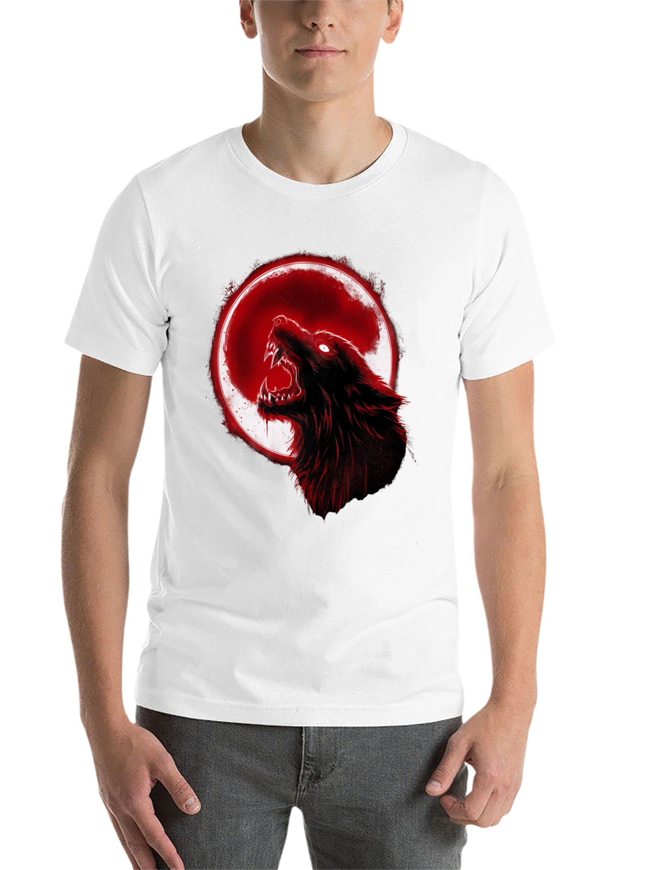 Black Full Moon Wolf Graphic Tee - Black Cotton T-Shirt view 14