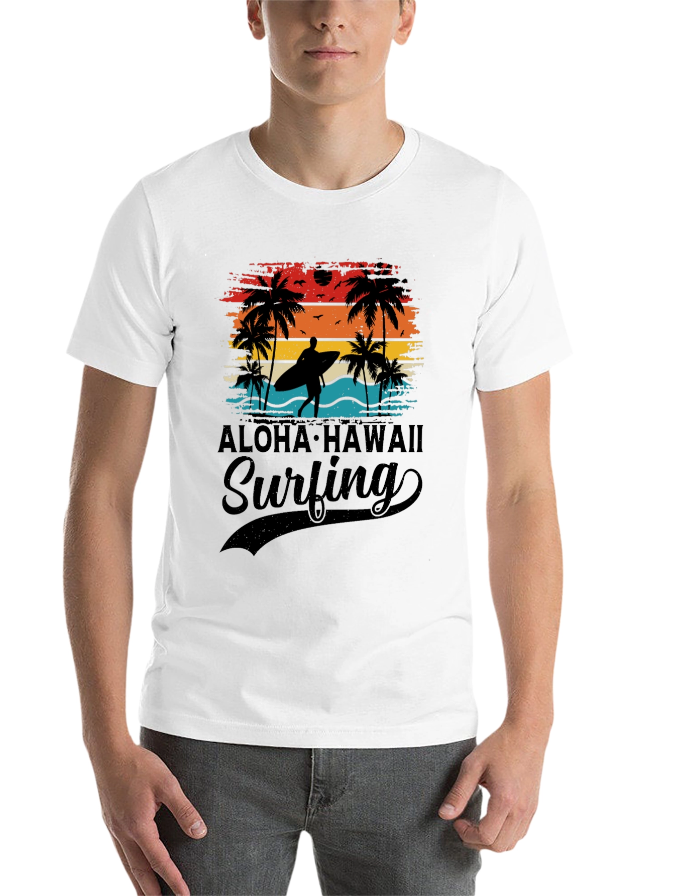Black Aloha Hawaii Surfing T-Shirt Palm Tree Sunset Tee view 14