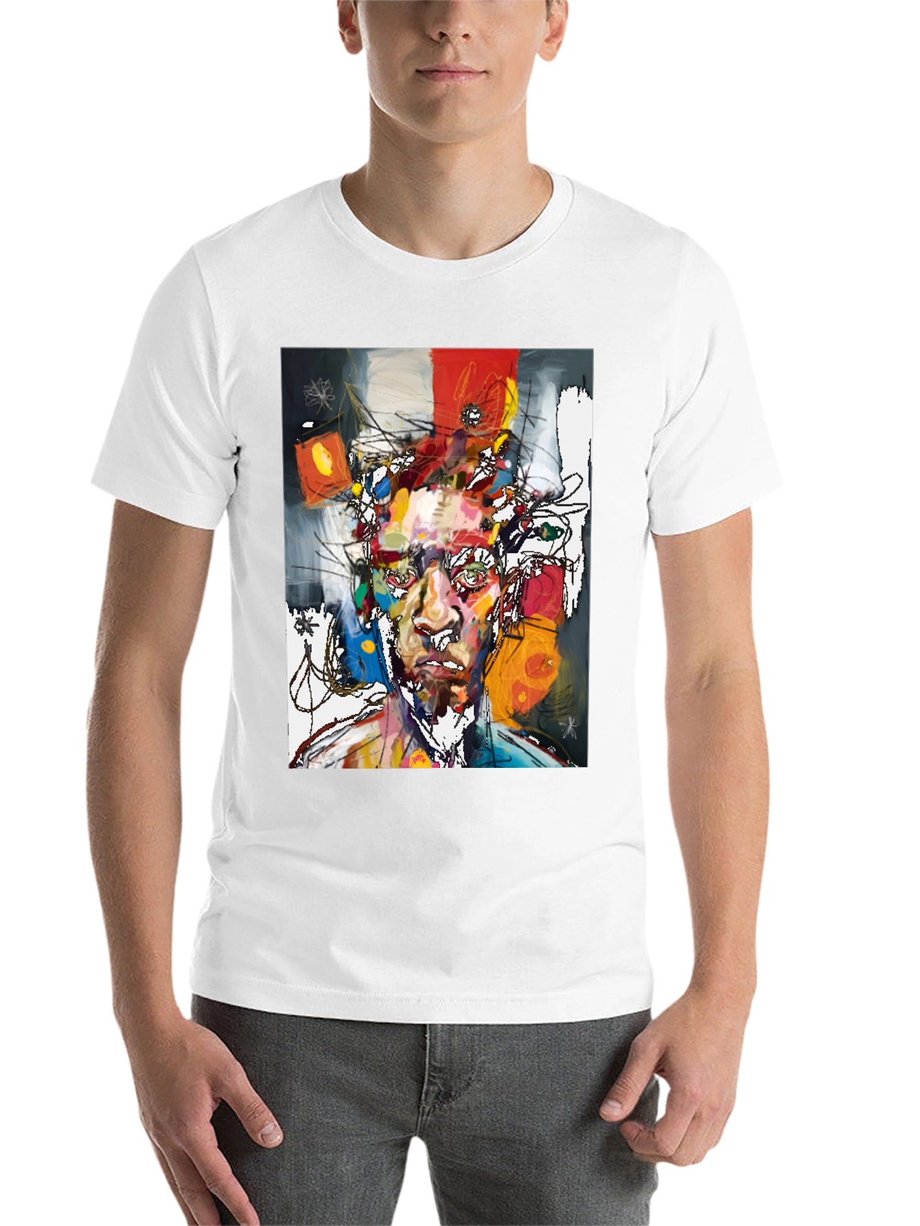 Black Abstract Art Portrait T-Shirt - Modern Graphic Tee view 14