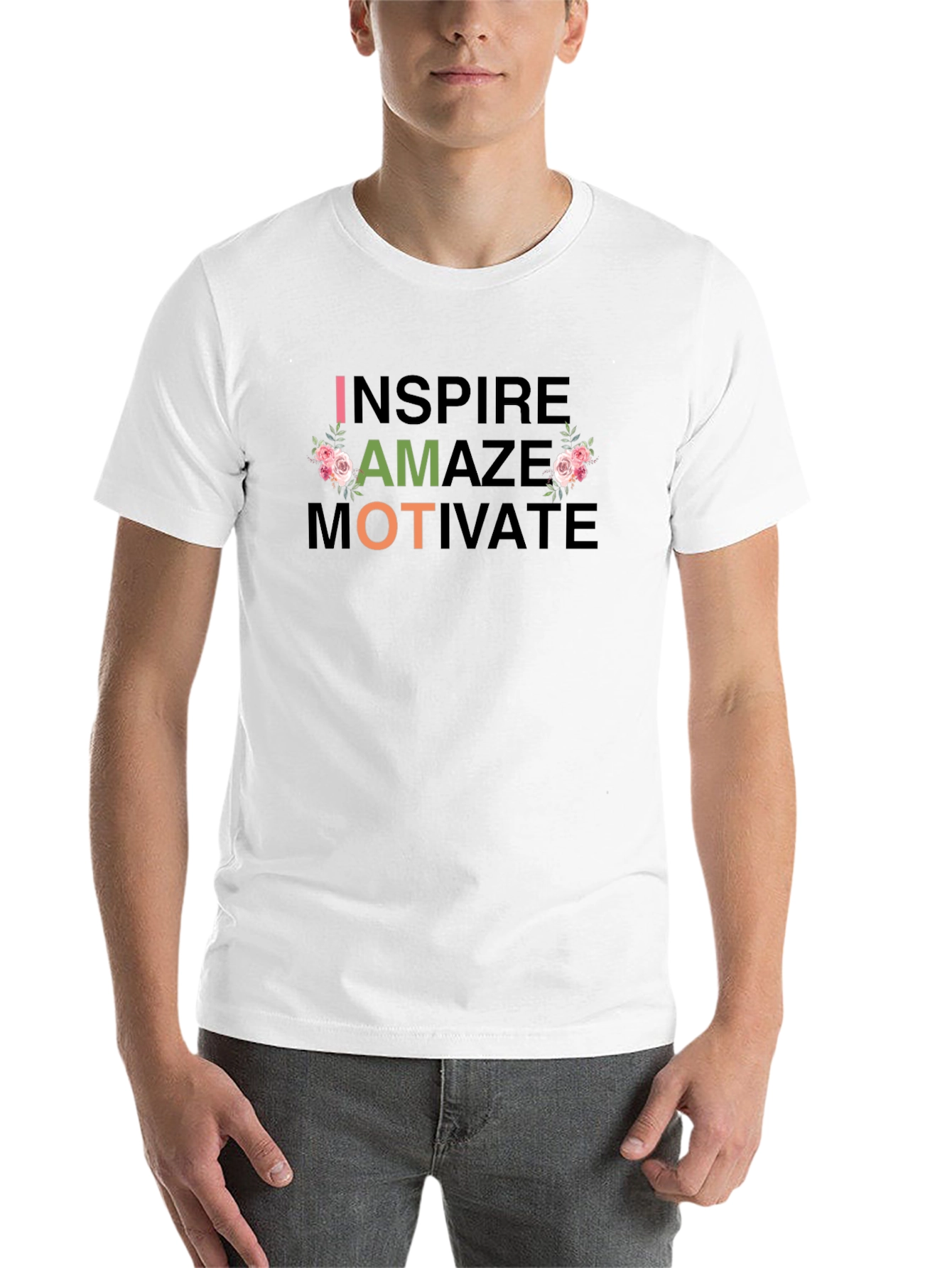 Black Inspire Amaze Motivate Floral T-Shirt view 14