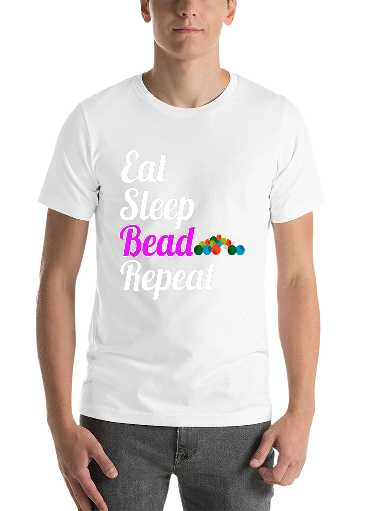 Black Eat Sleep Bead Repeat Black Graphic T-Shirt view 14