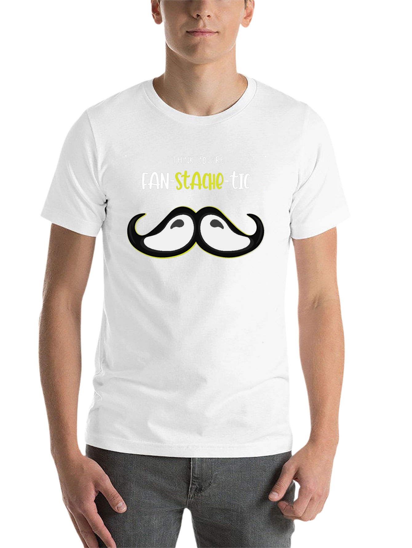 Black Fan-Stache-Tic Graphic Tee - Novelty Mustache T-Shirt view 14