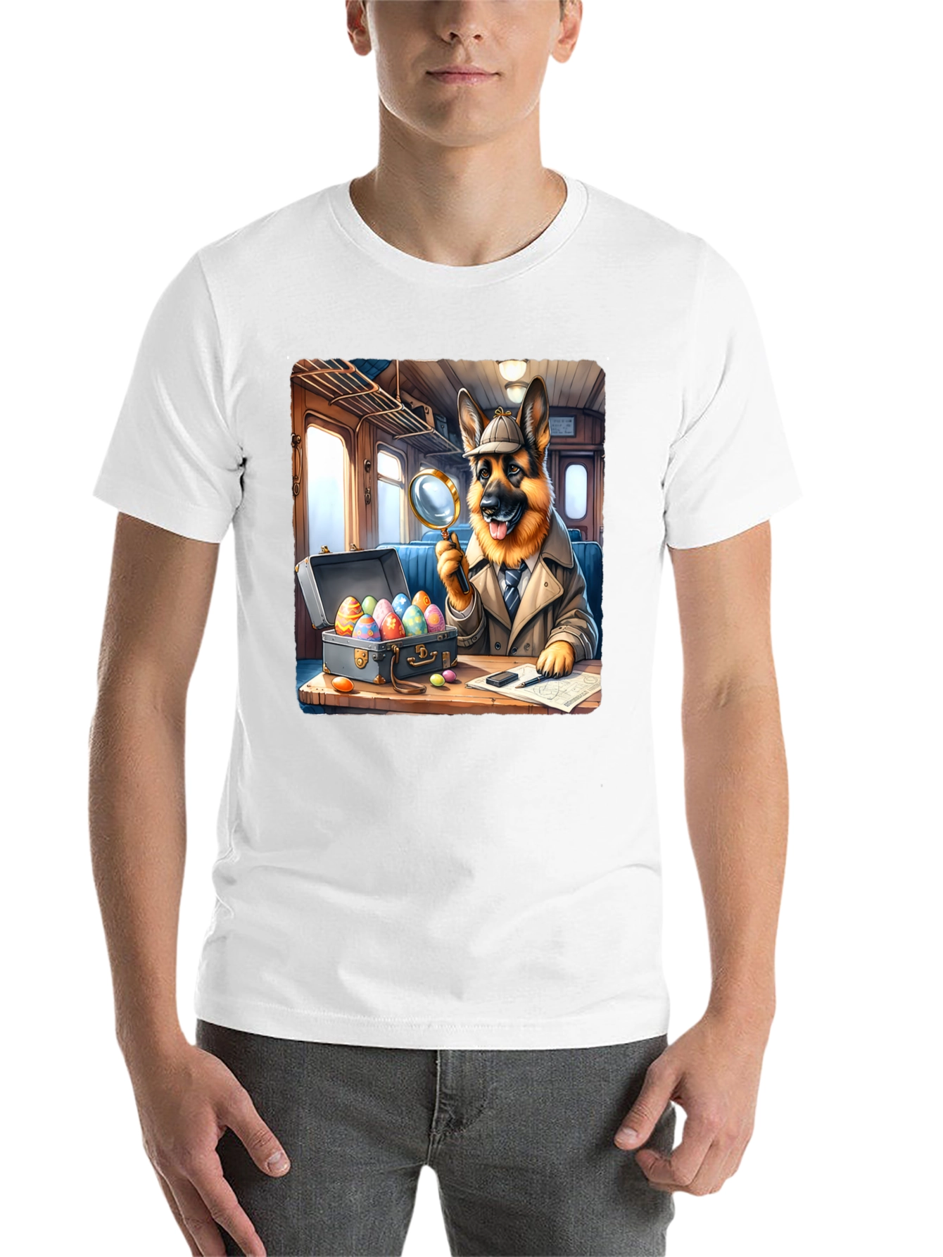 Black Detective Dog Easter Egg Hunt T-Shirt view 14