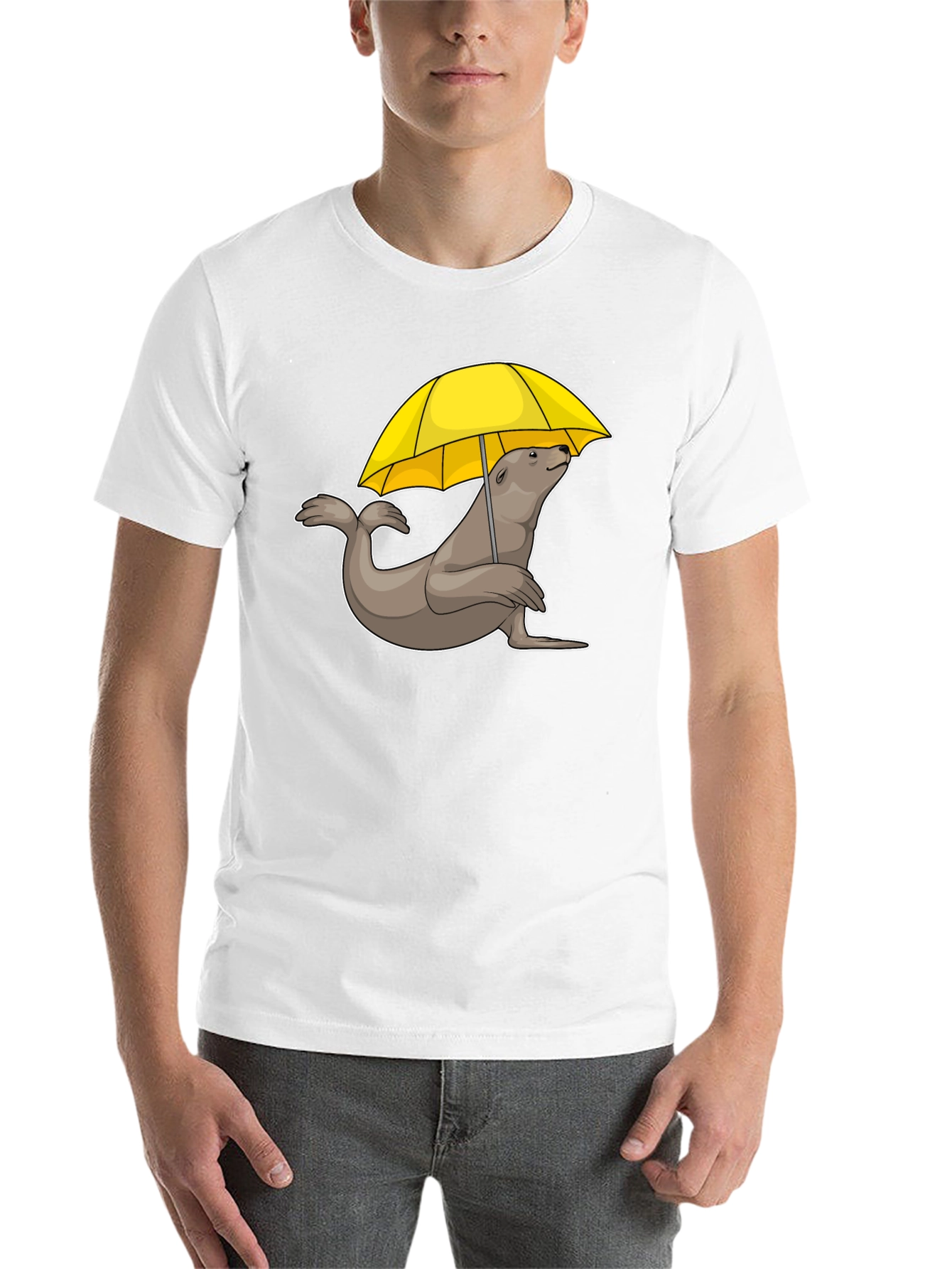 Black Seal with Umbrella T-Shirt - Black Cotton Tee view 14