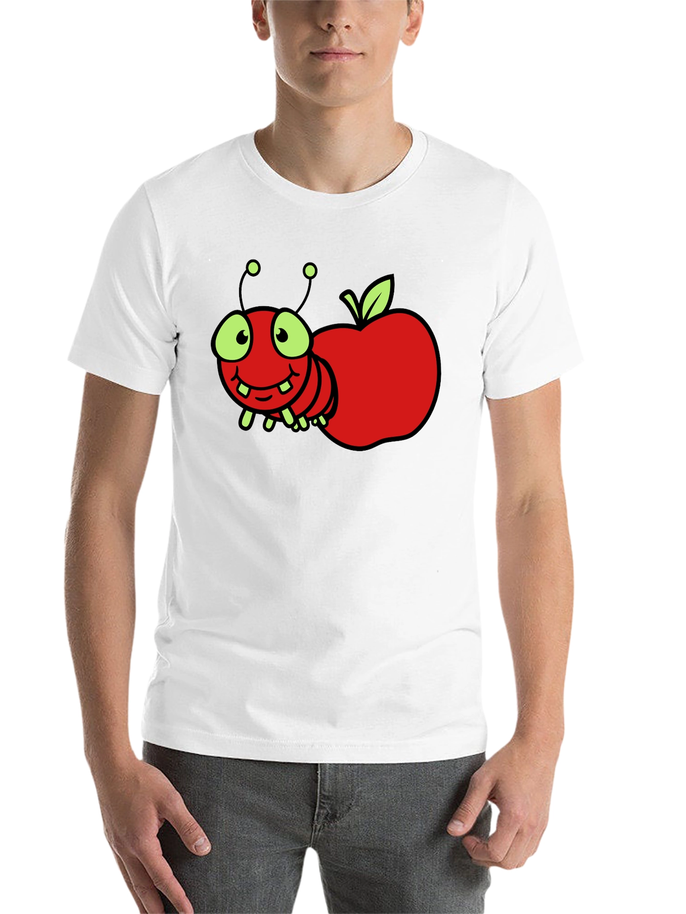 Black Cartoon Worm Apple T-Shirt view 14