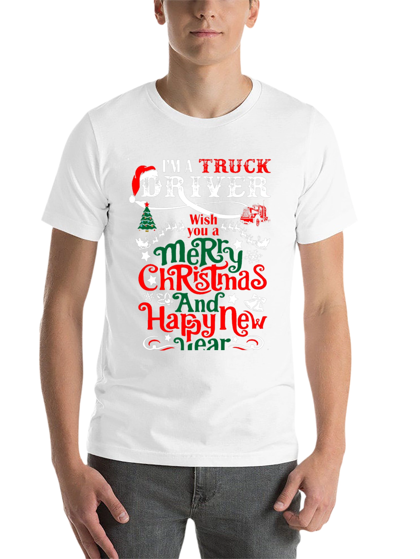 Black Truck Driver Christmas T-Shirt view 14