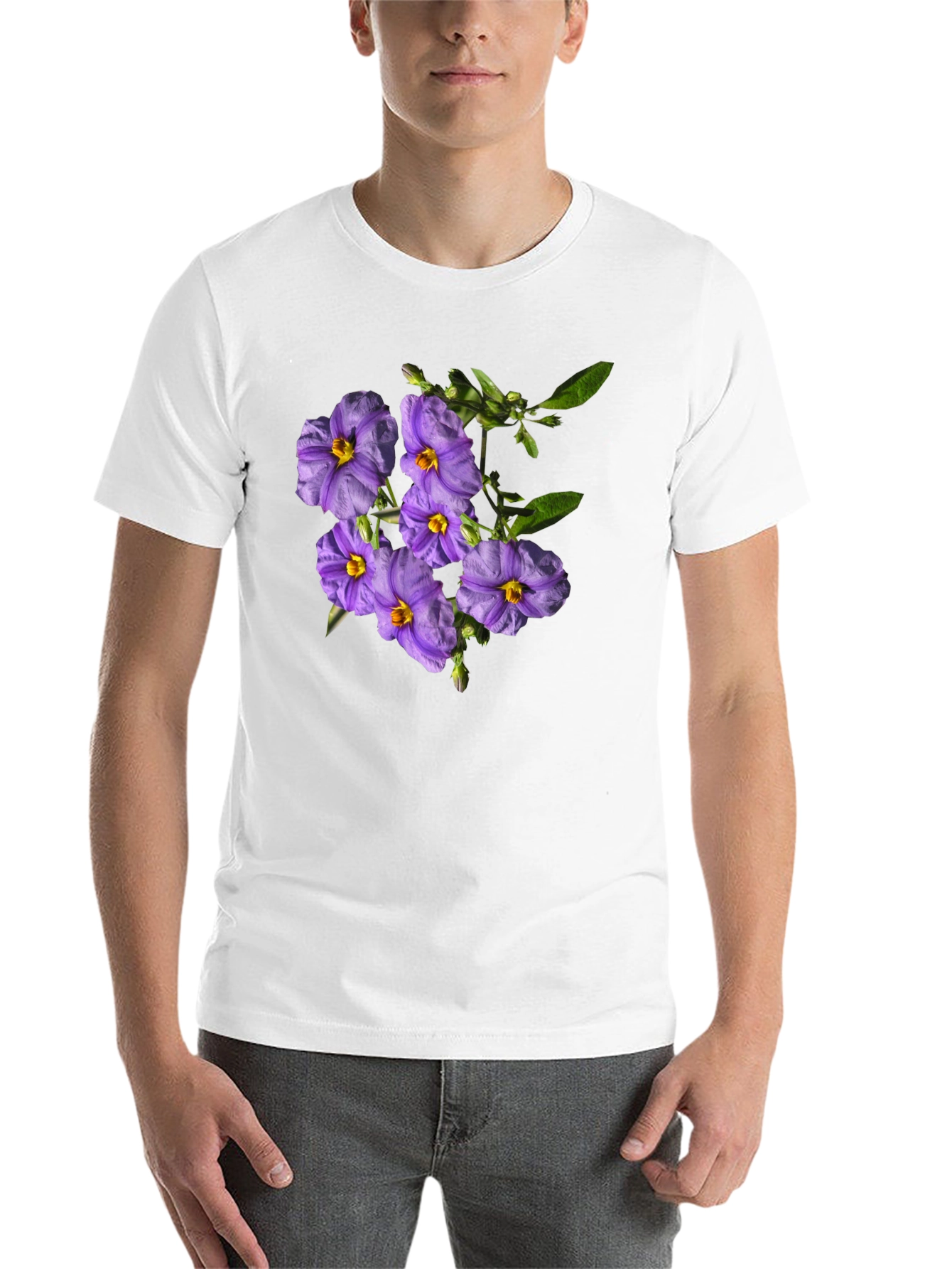 Black Floral Print Tee - Purple Flower Design view 14