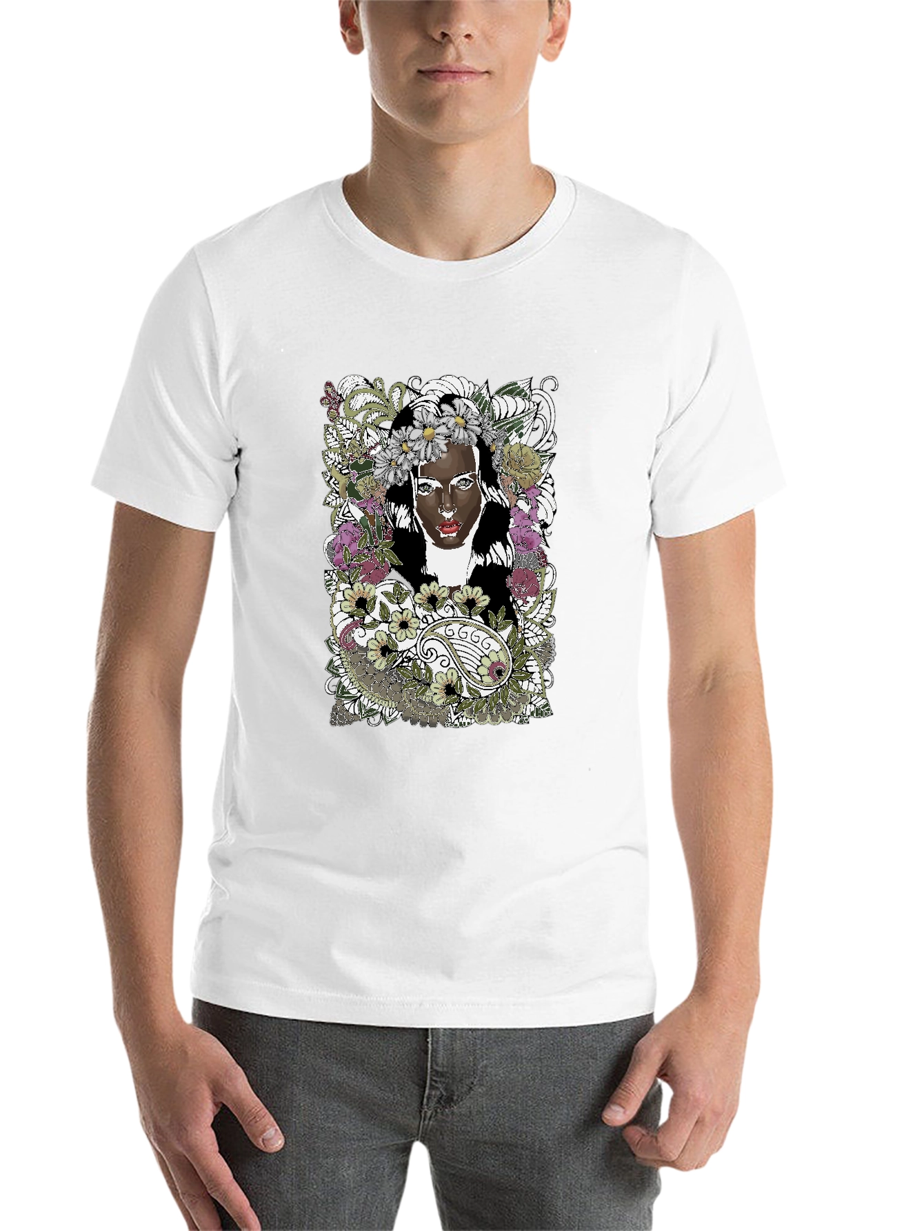 Black Floral Woman Graphic Tee - Black Unisex T-Shirt view 14